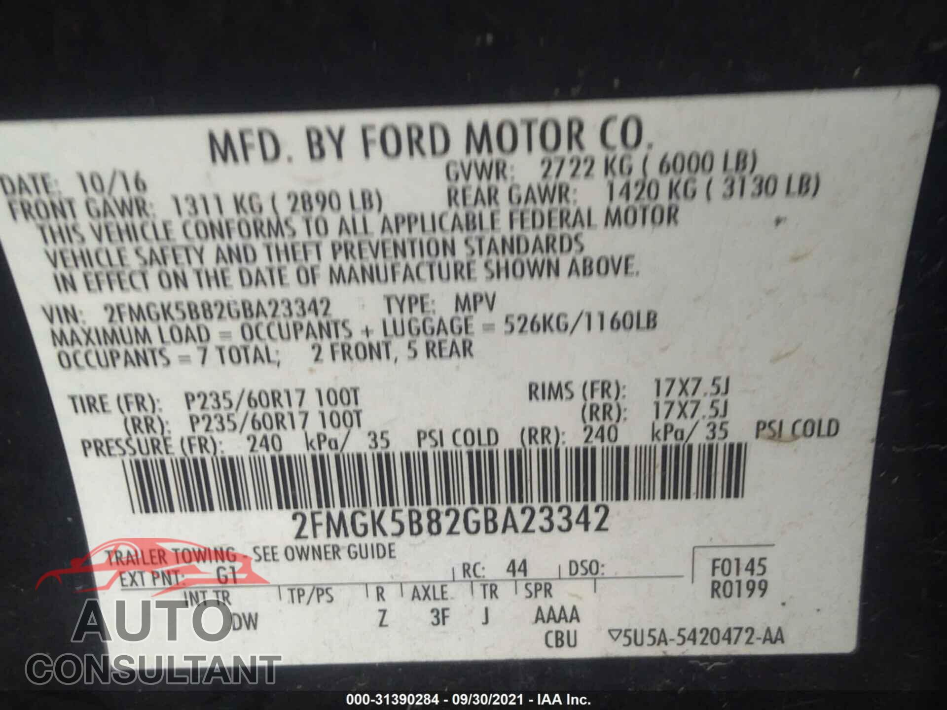 FORD FLEX 2016 - 2FMGK5B82GBA23342