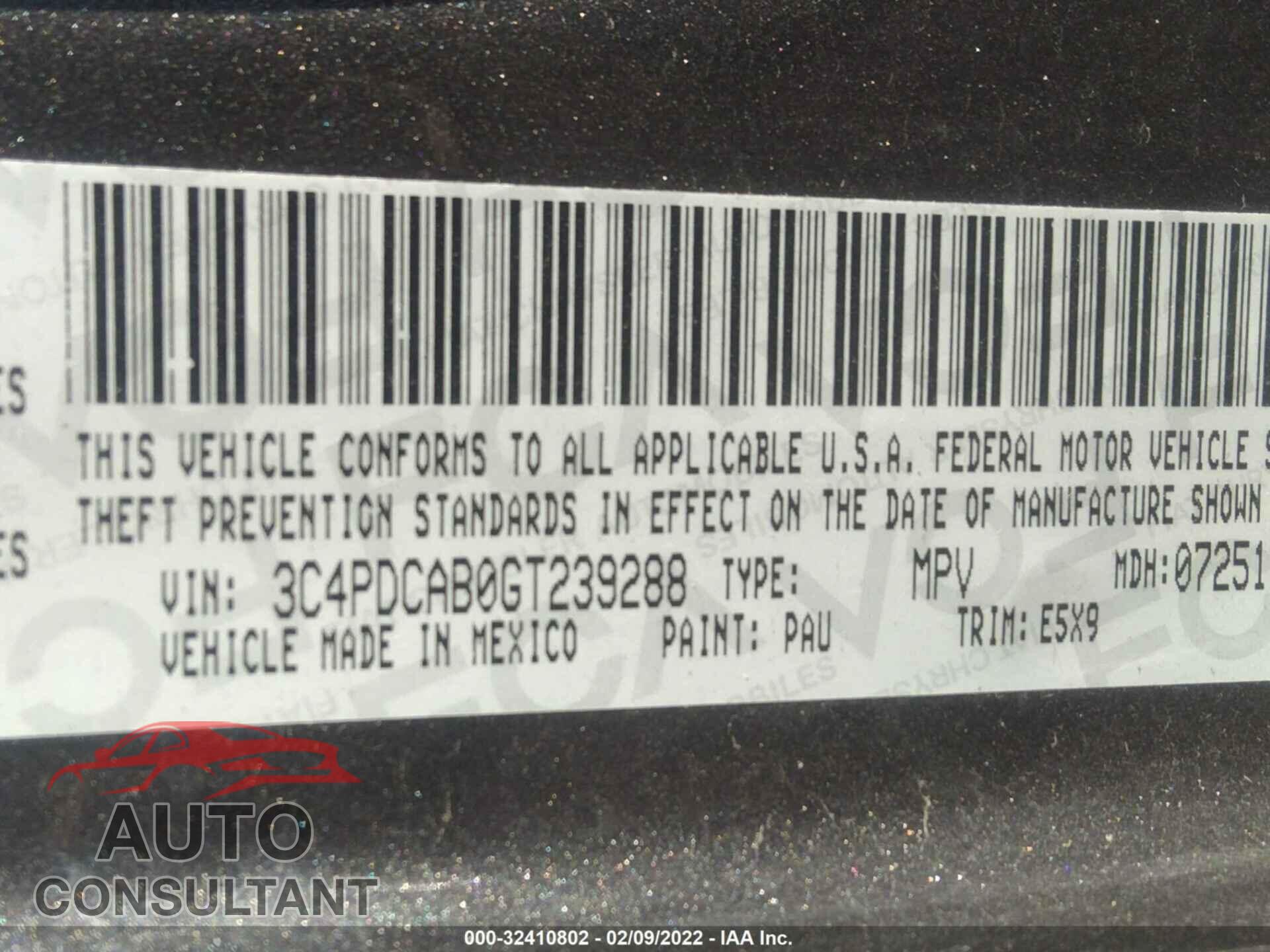 DODGE JOURNEY 2016 - 3C4PDCAB0GT239288