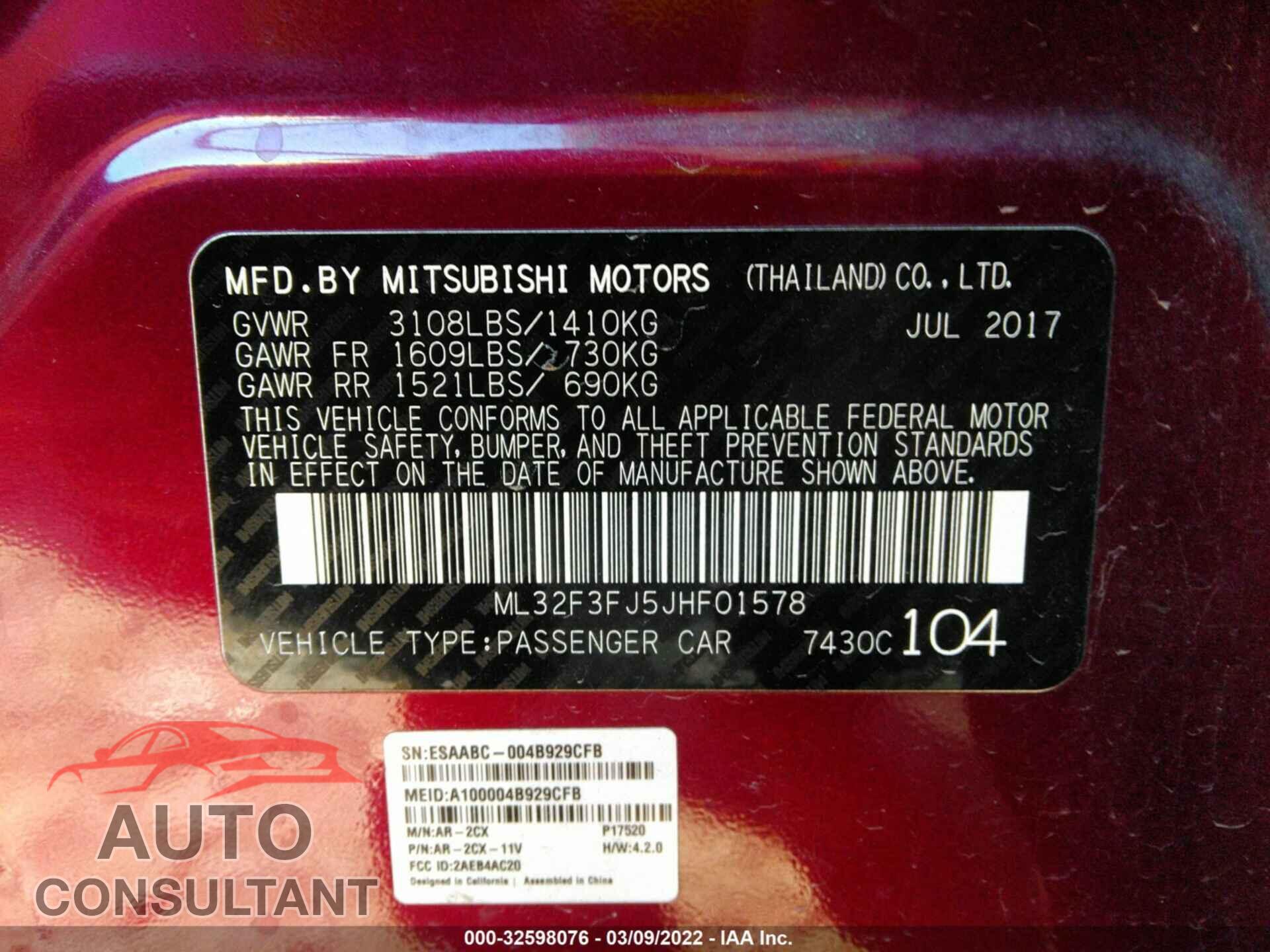 MITSUBISHI MIRAGE G4 2018 - ML32F3FJ5JHF01578