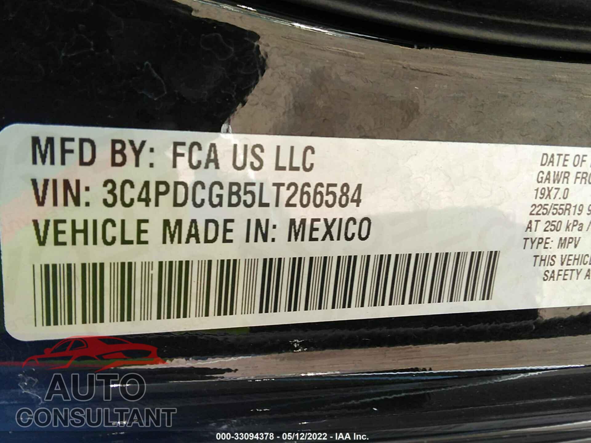 DODGE JOURNEY 2020 - 3C4PDCGB5LT266584