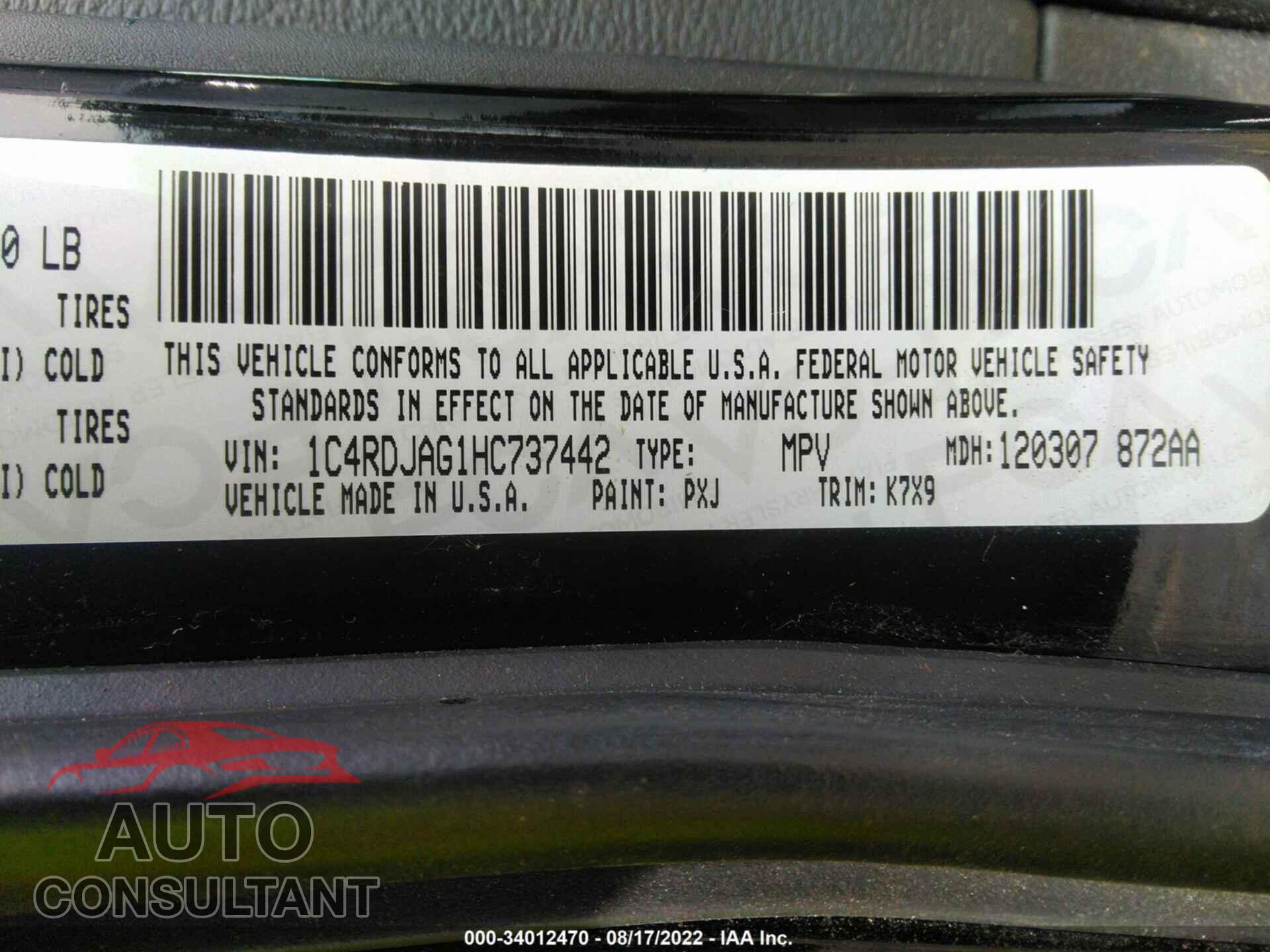DODGE DURANGO 2017 - 1C4RDJAG1HC737442