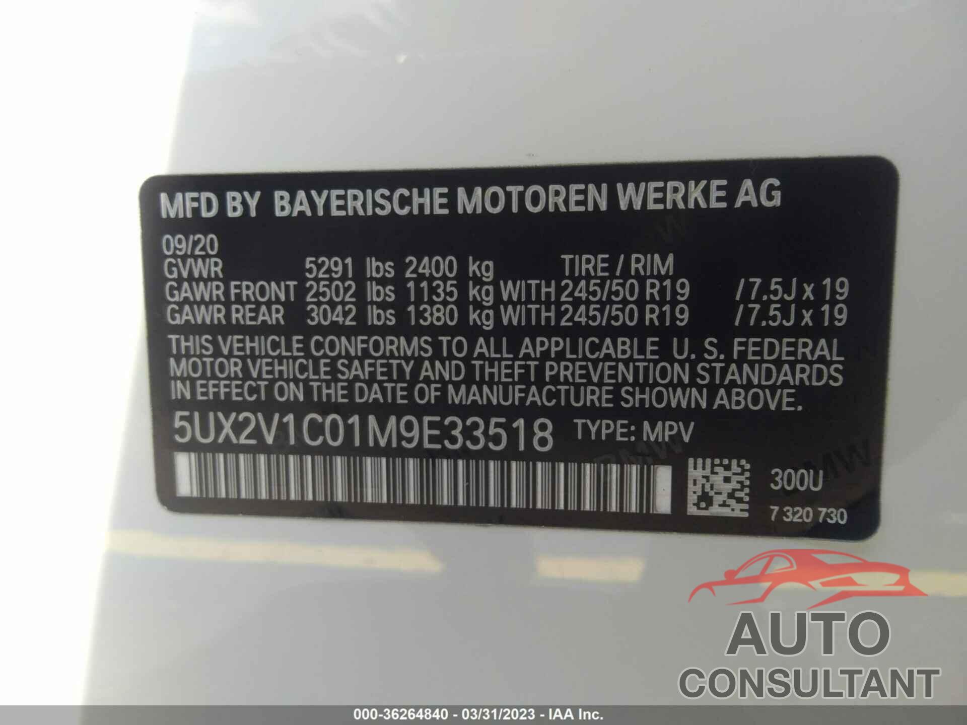 BMW X4 2021 - 5UX2V1C01M9E33518