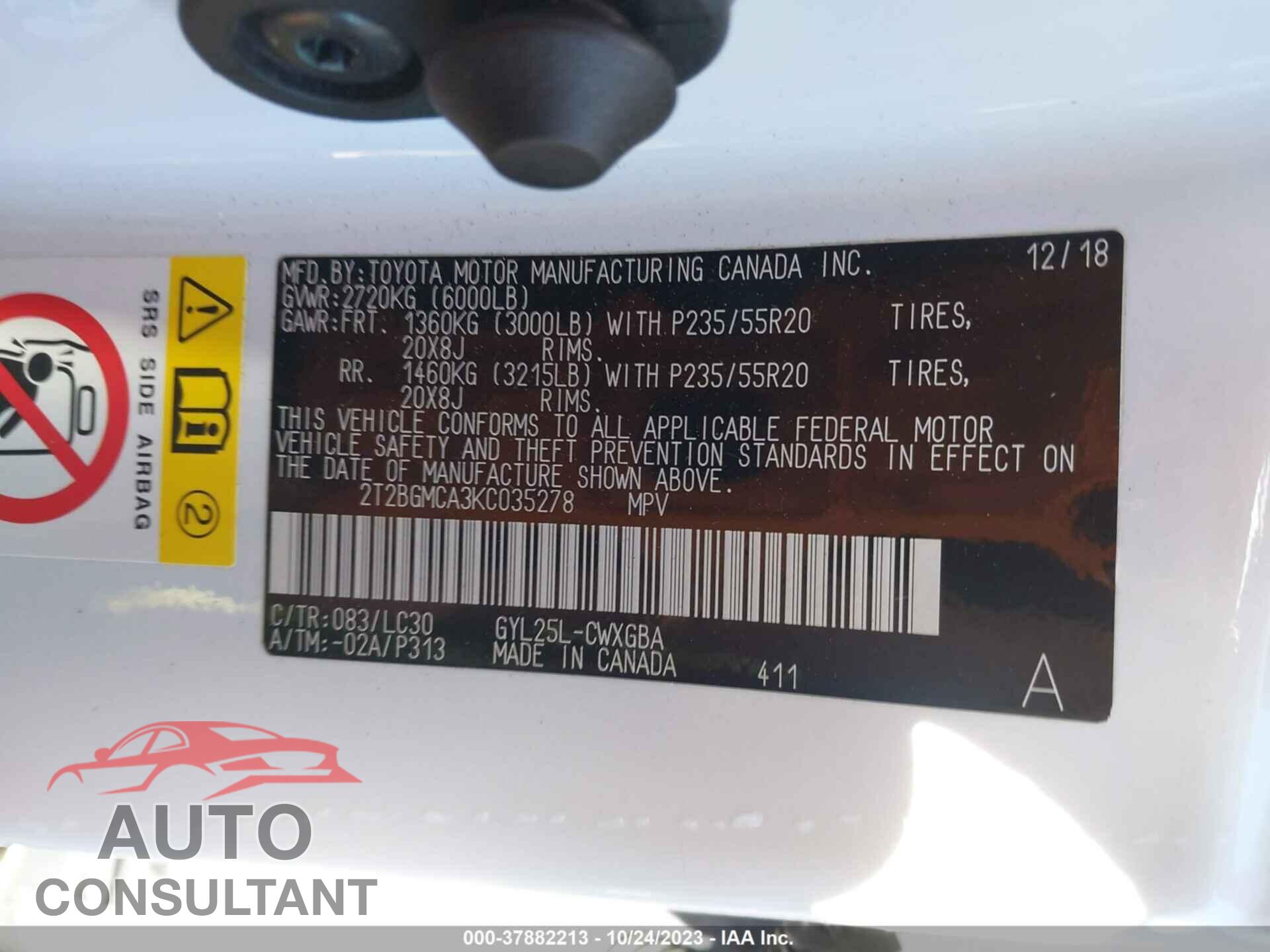 LEXUS RX 2019 - 2T2BGMCA3KC035278