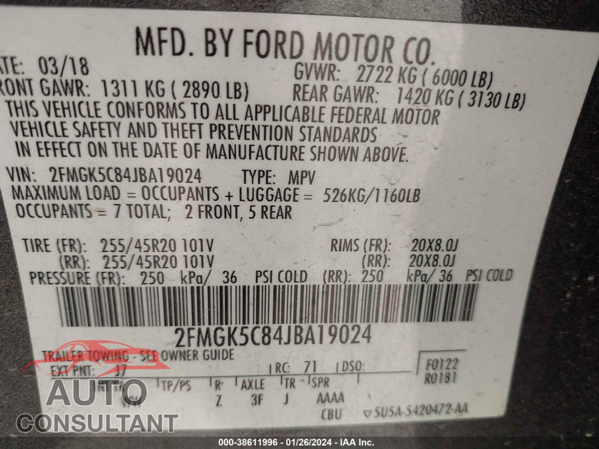 FORD FLEX 2018 - 2FMGK5C84JBA19024