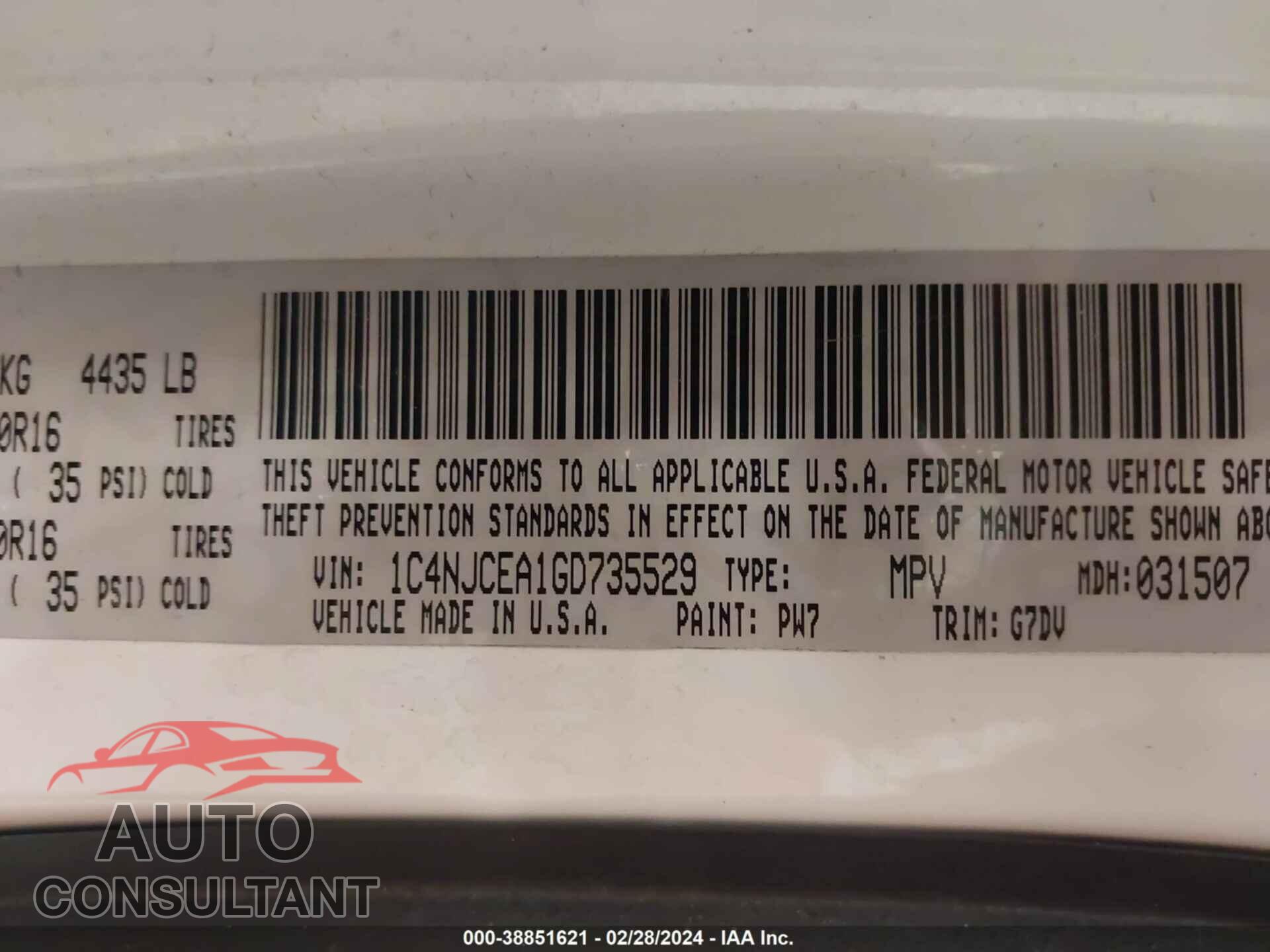 JEEP COMPASS 2016 - 1C4NJCEA1GD735529