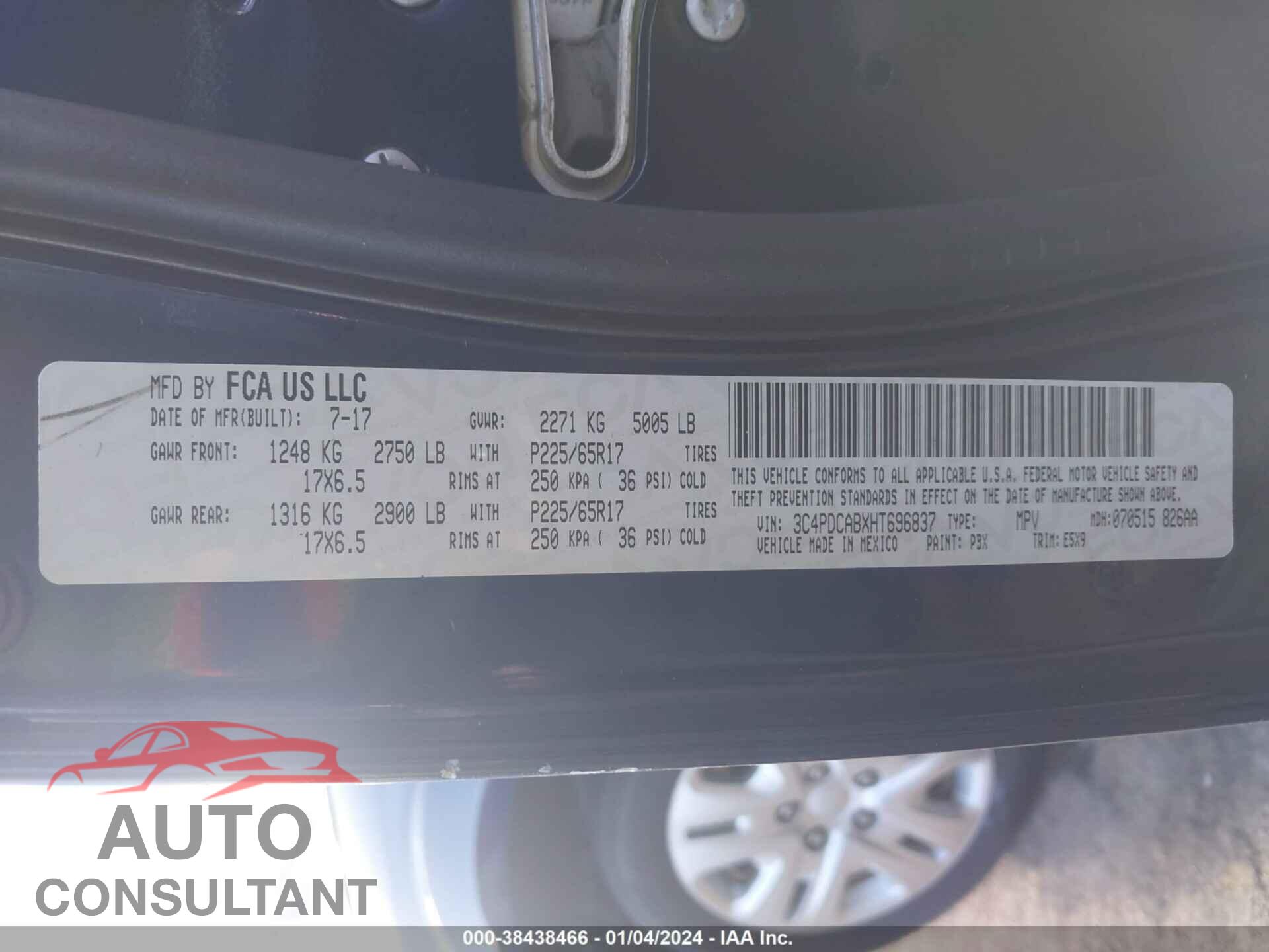 DODGE JOURNEY 2017 - 3C4PDCABXHT696837