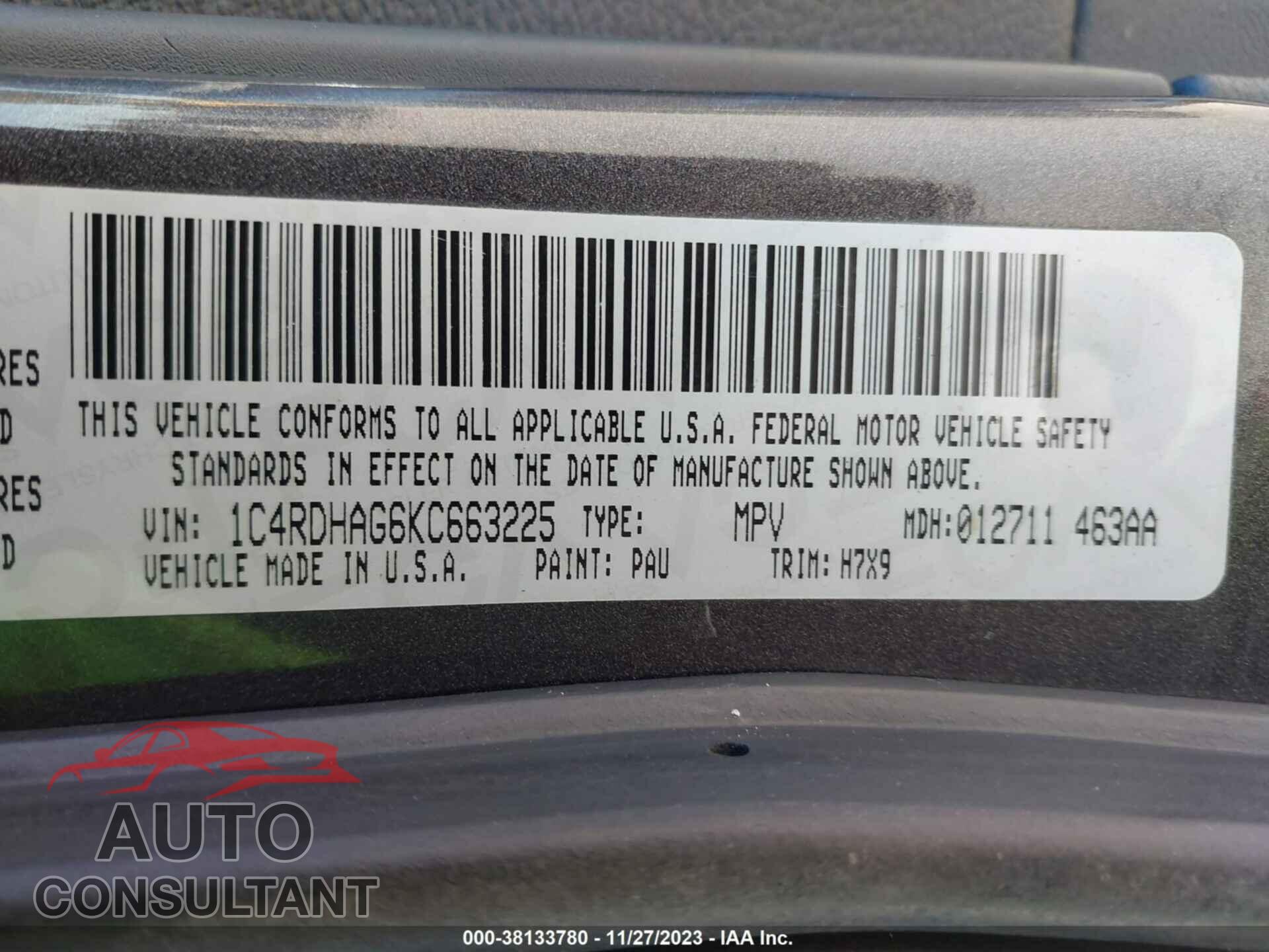 DODGE DURANGO 2019 - 1C4RDHAG6KC663225