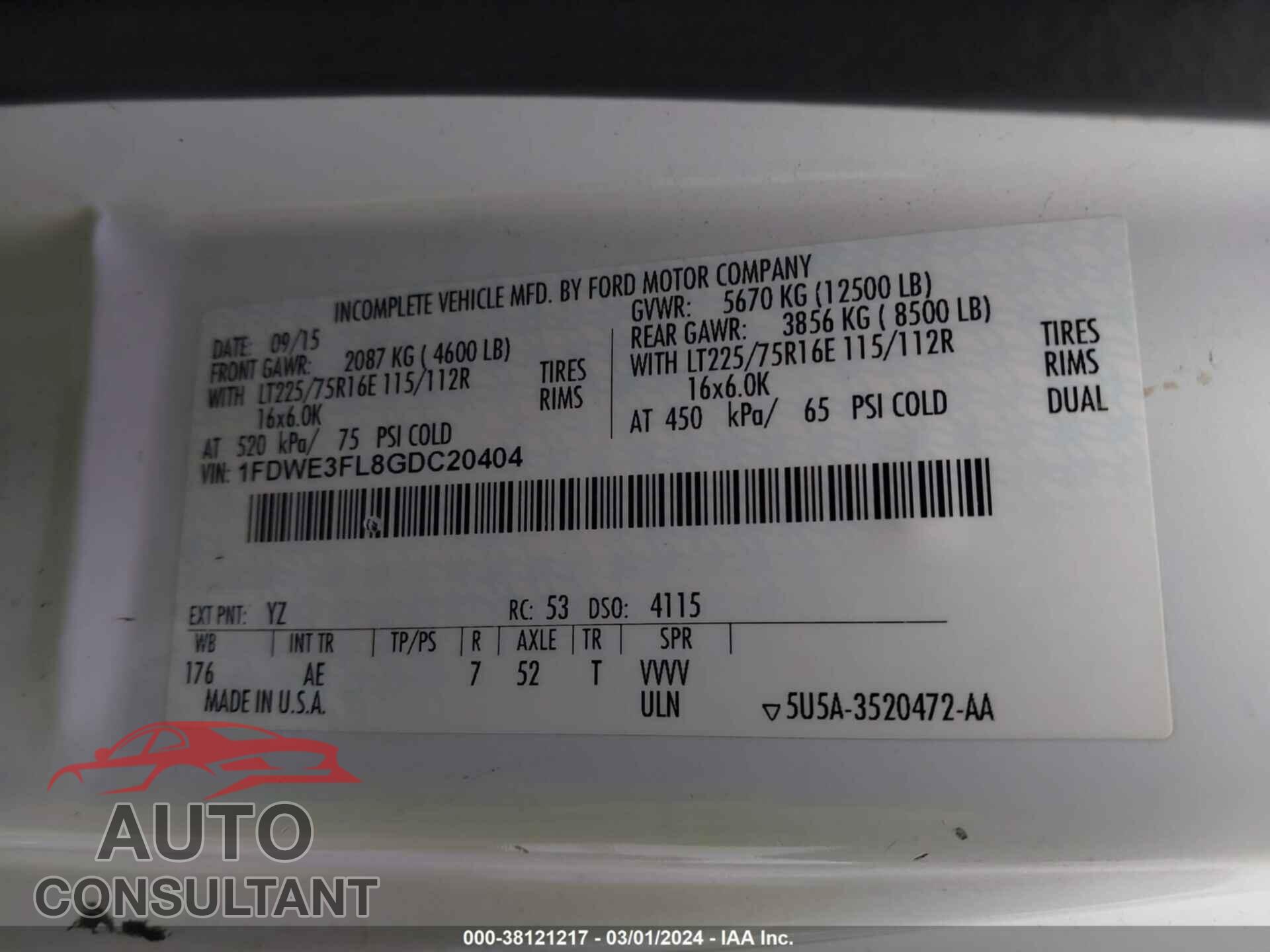 FORD ECONOLINE 2016 - 1FDWE3FL8GDC20404