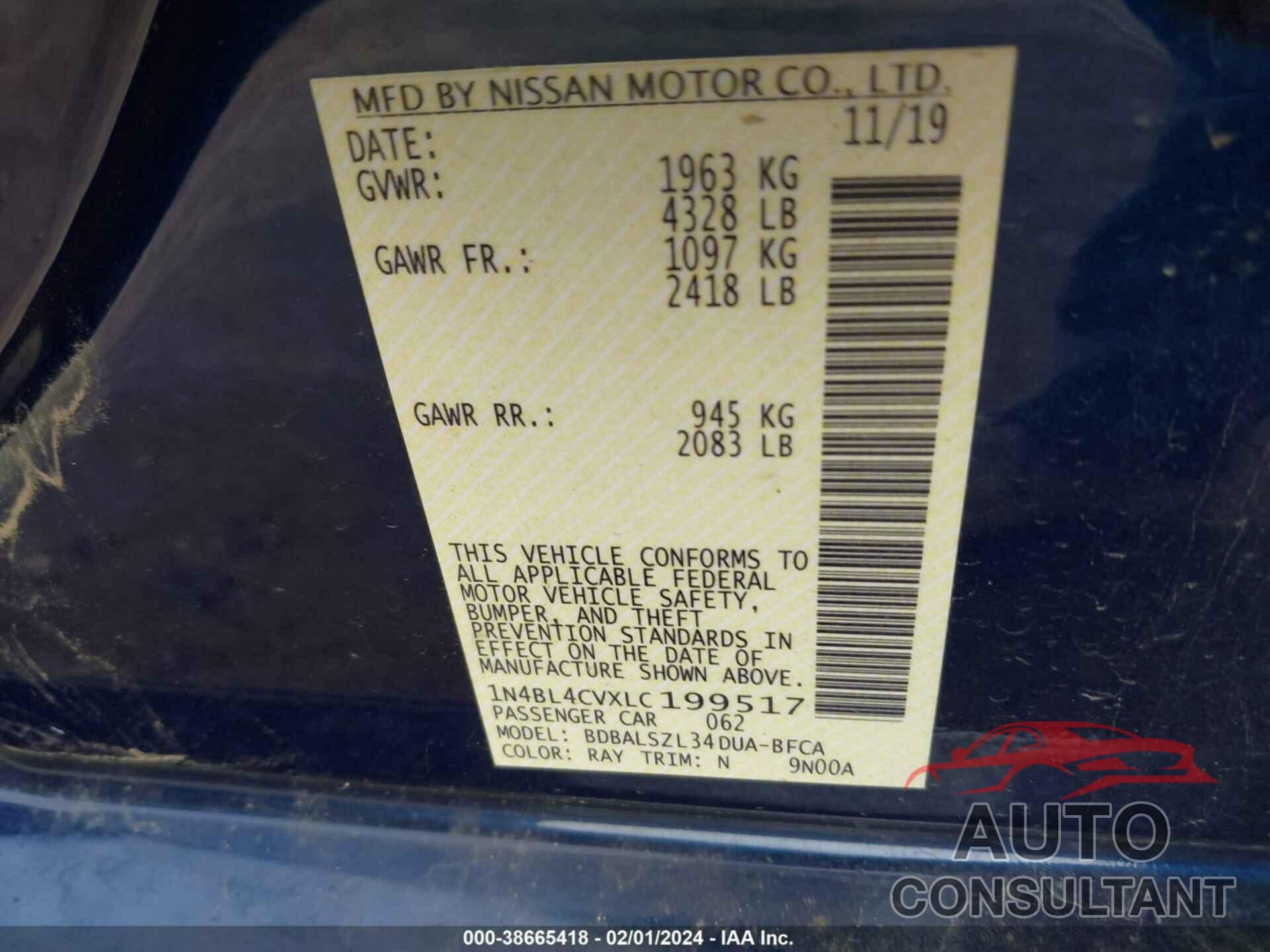 NISSAN ALTIMA 2020 - 1N4BL4CVXLC199517