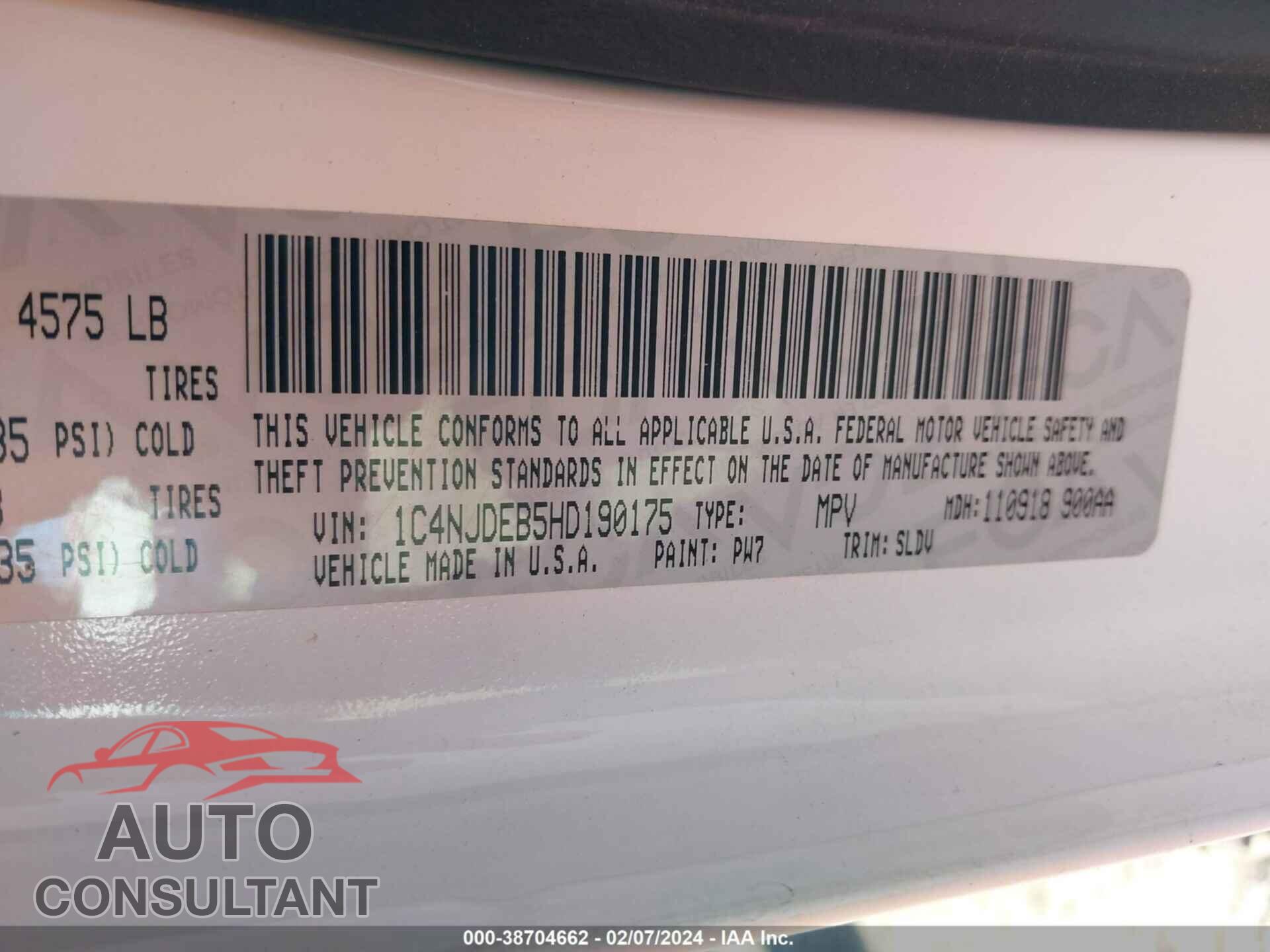 JEEP COMPASS 2017 - 1C4NJDEB5HD190175
