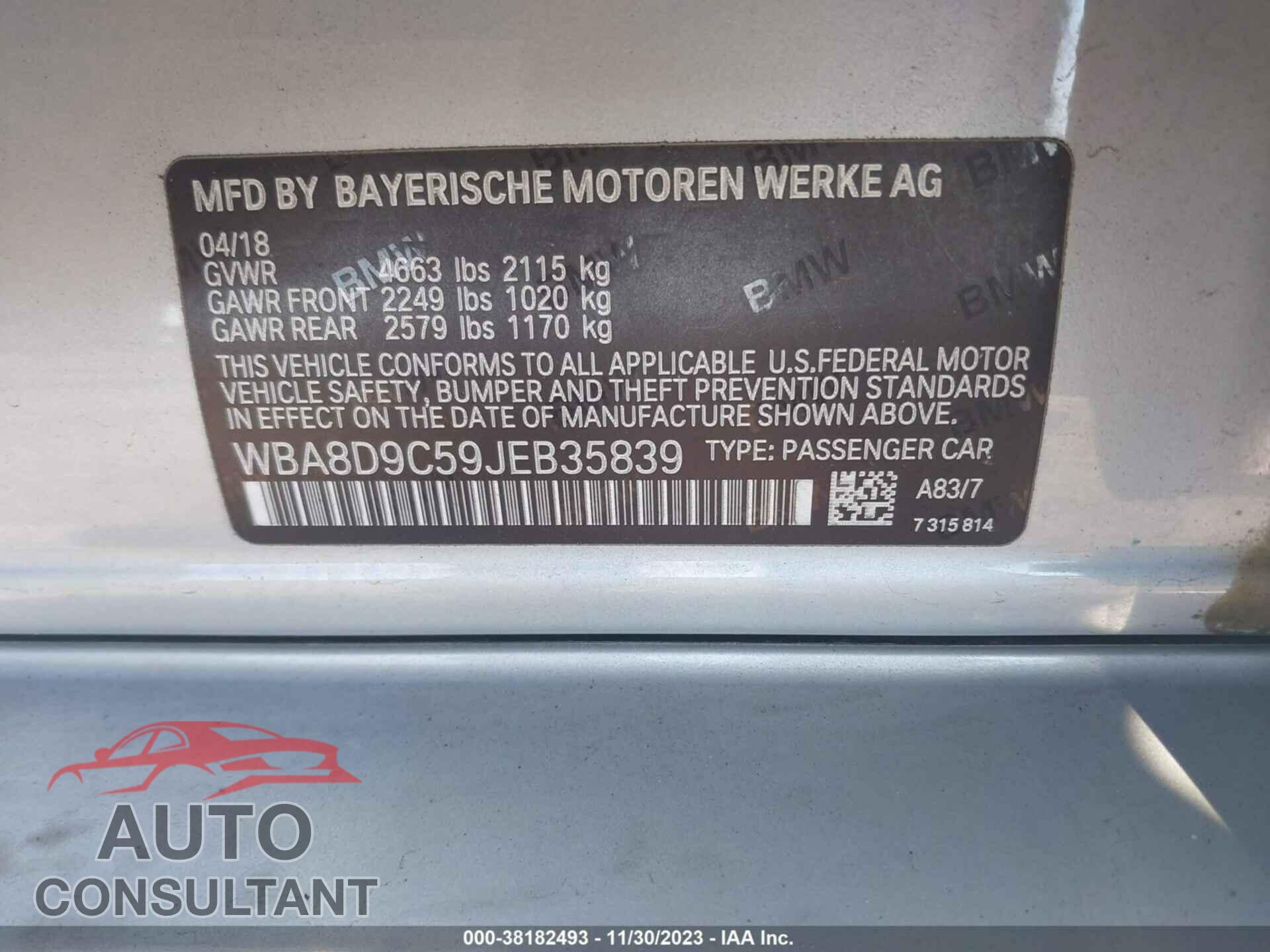 BMW 330I 2018 - WBA8D9C59JEB35839