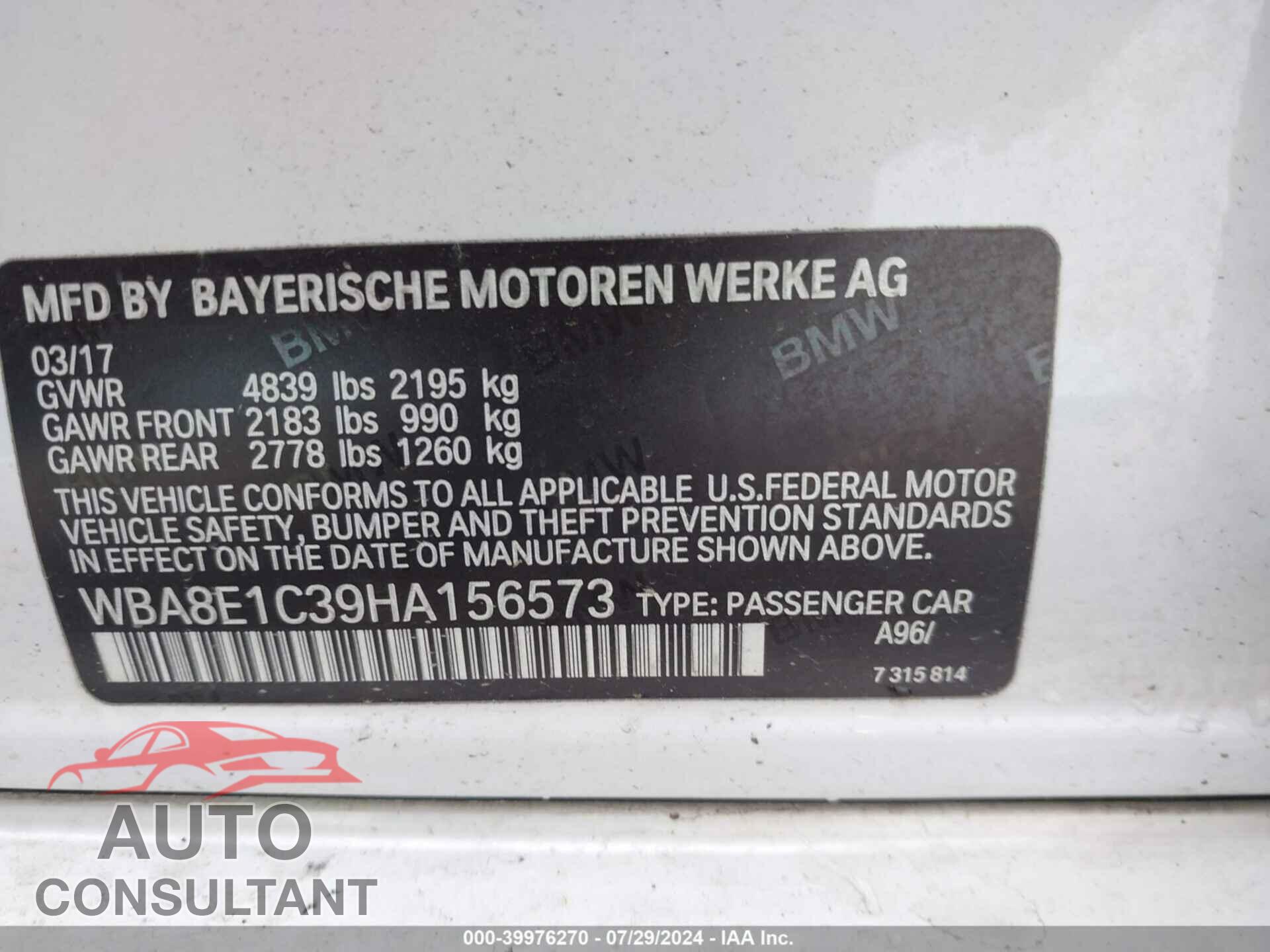 BMW 330E 2017 - WBA8E1C39HA156573