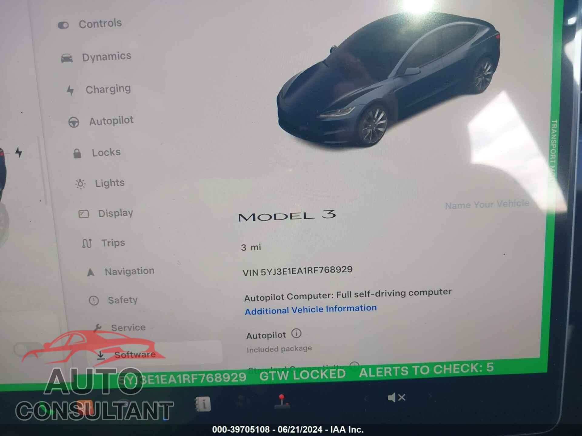 TESLA MODEL 3 2024 - 5YJ3E1EA1RF768929
