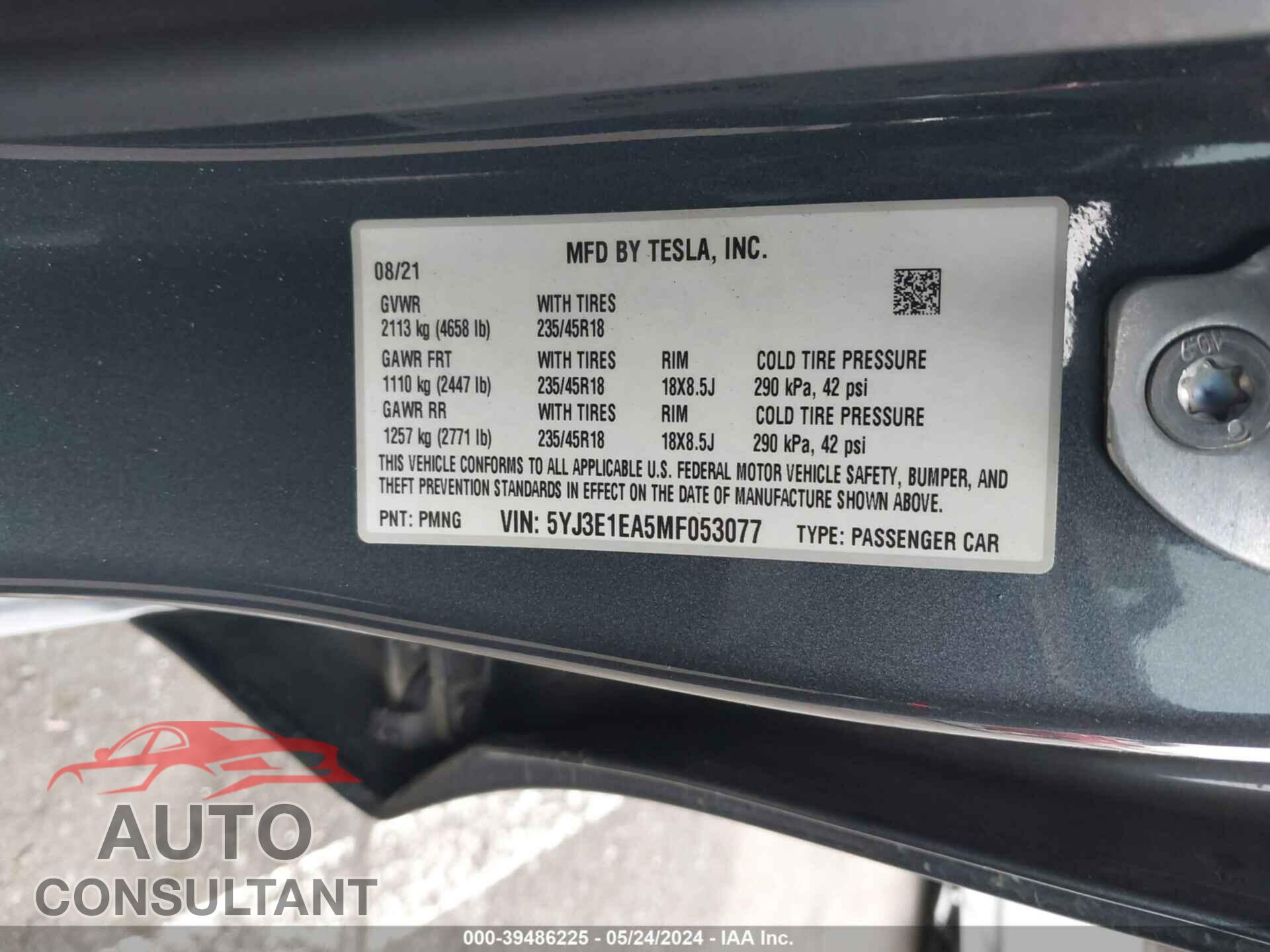 TESLA MODEL 3 2021 - 5YJ3E1EA5MF053077