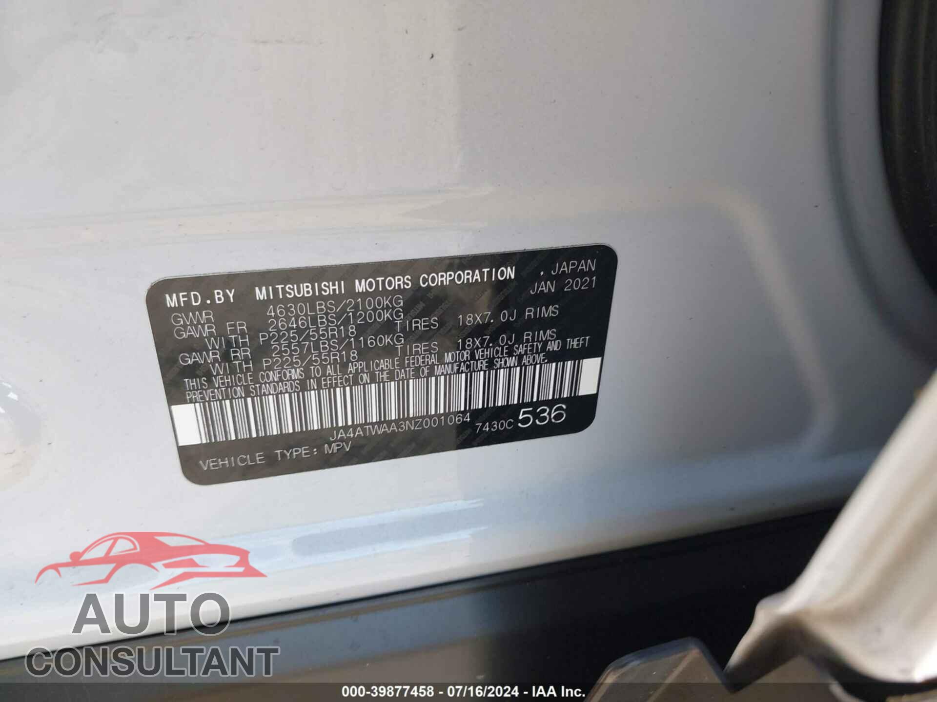 MITSUBISHI ECLIPSE CROSS 2022 - JA4ATWAA3NZ001064
