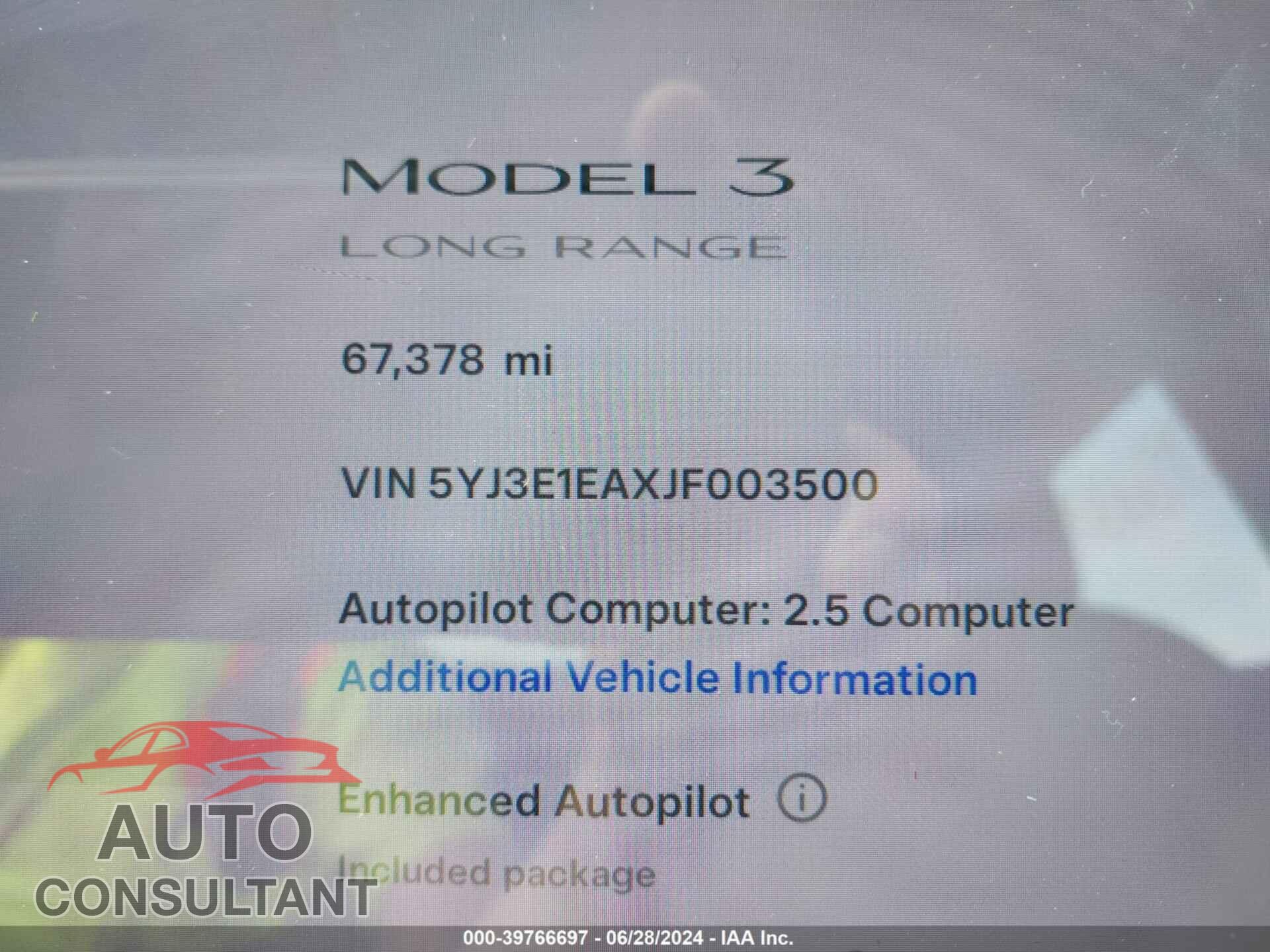 TESLA MODEL 3 2018 - 5YJ3E1EAXJF003500