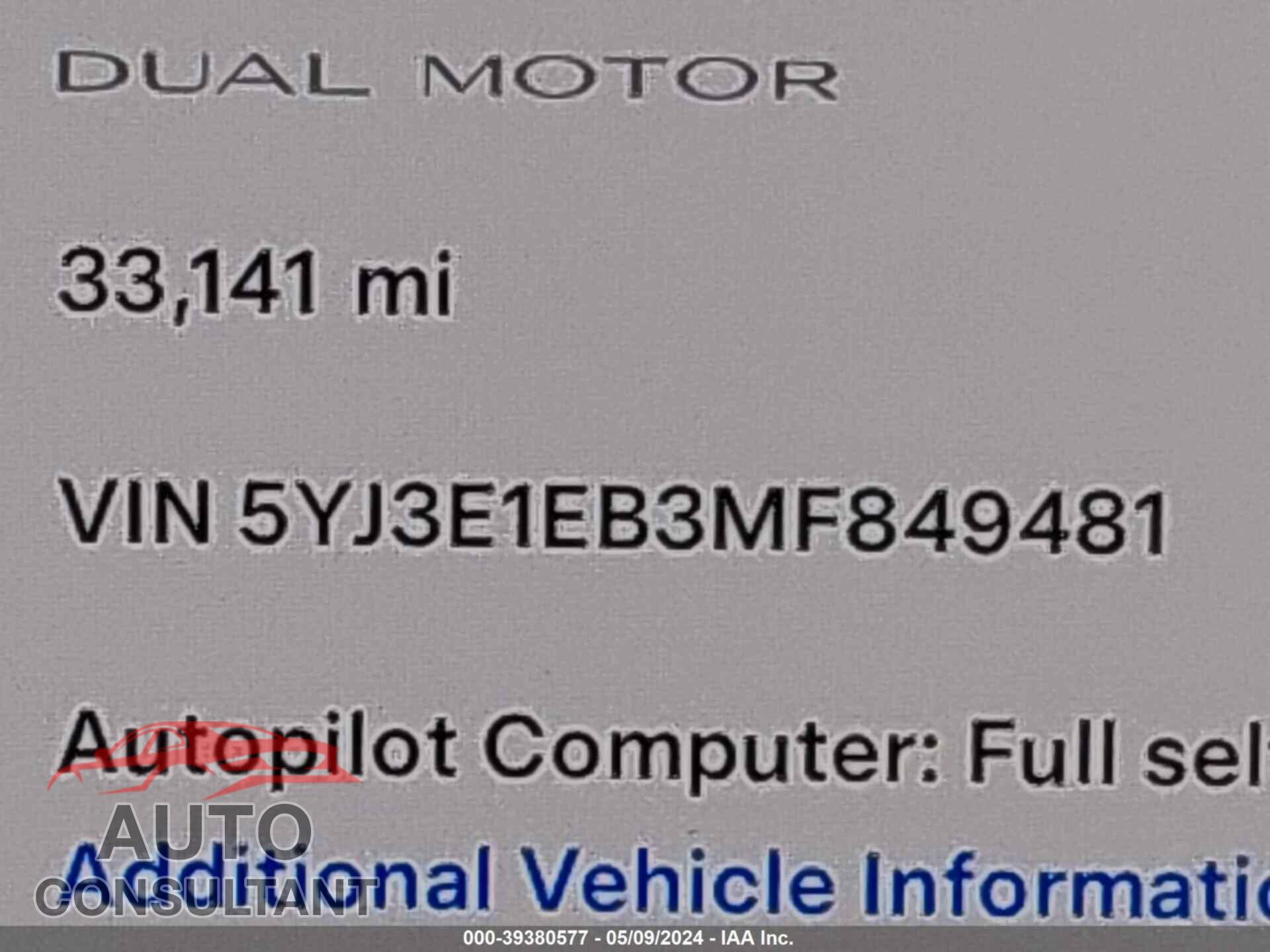 TESLA MODEL 3 2021 - 5YJ3E1EB3MF849481