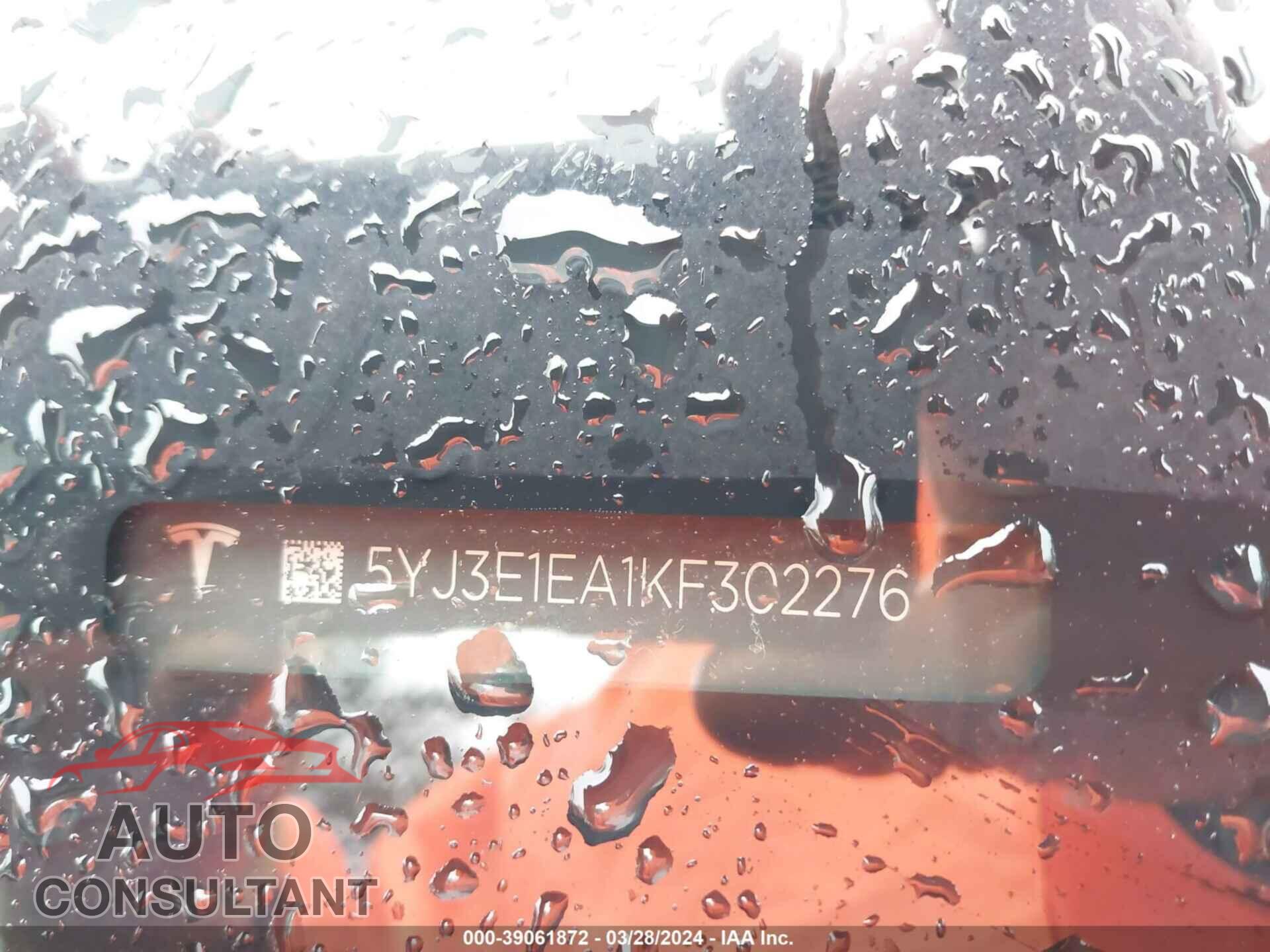 TESLA MODEL 3 2019 - 5YJ3E1EA1KF302276