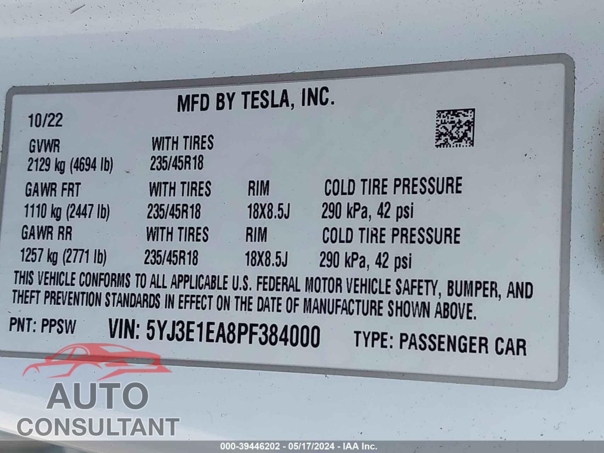 TESLA MODEL 3 2023 - 5YJ3E1EA8PF384000