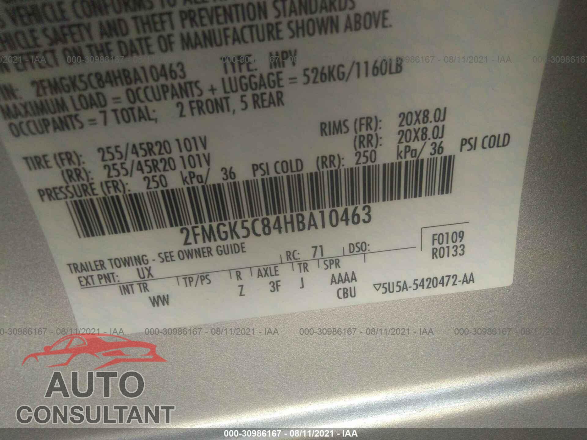 FORD FLEX 2017 - 2FMGK5C84HBA10463