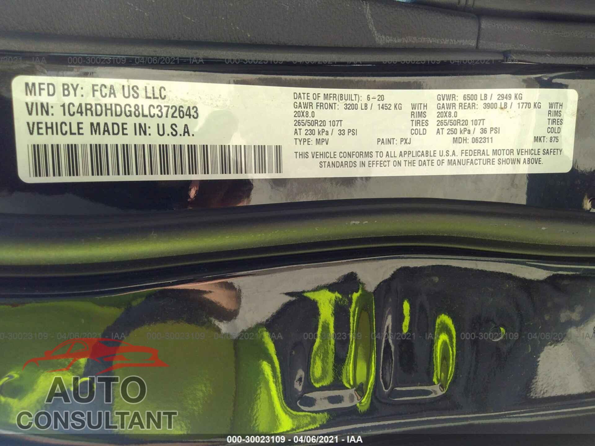 DODGE DURANGO 2020 - 1C4RDHDG8LC372643