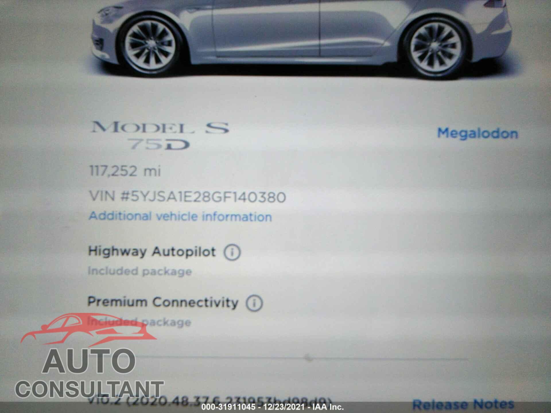 TESLA MODEL S 2016 - 5YJSA1E28GF140380