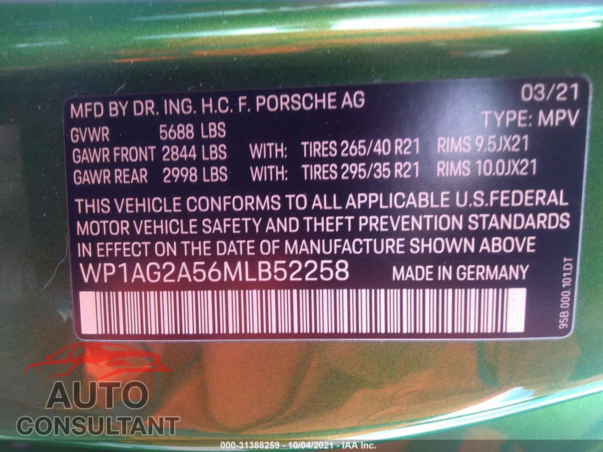 PORSCHE MACAN 2021 - WP1AG2A56MLB52258