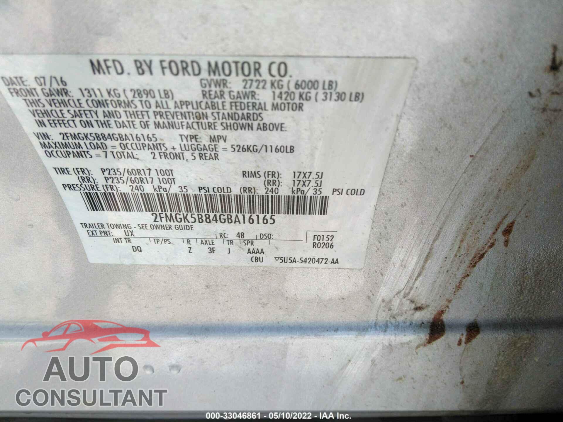 FORD FLEX 2016 - 2FMGK5B84GBA16165