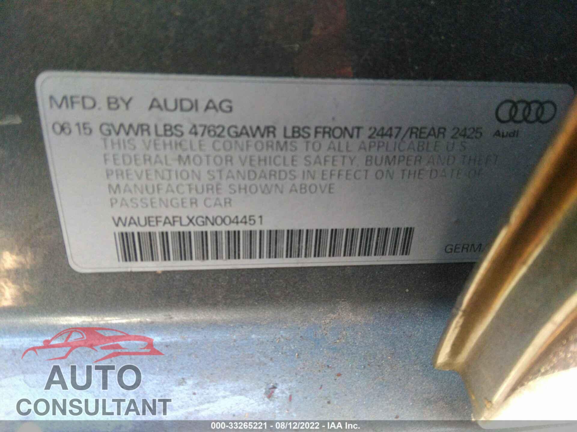 AUDI A4 2016 - WAUEFAFLXGN004451