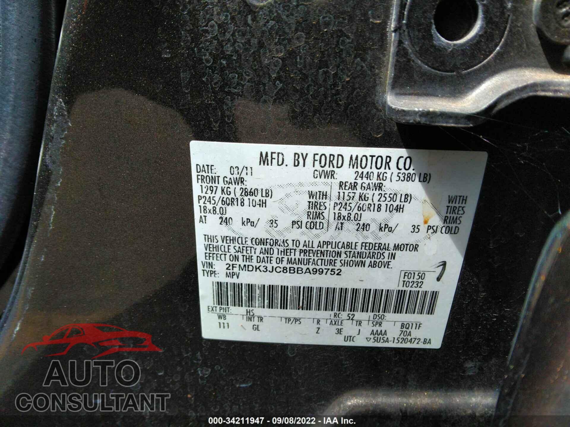 FORD EDGE 2011 - 2FMDK3JC8BBA99752