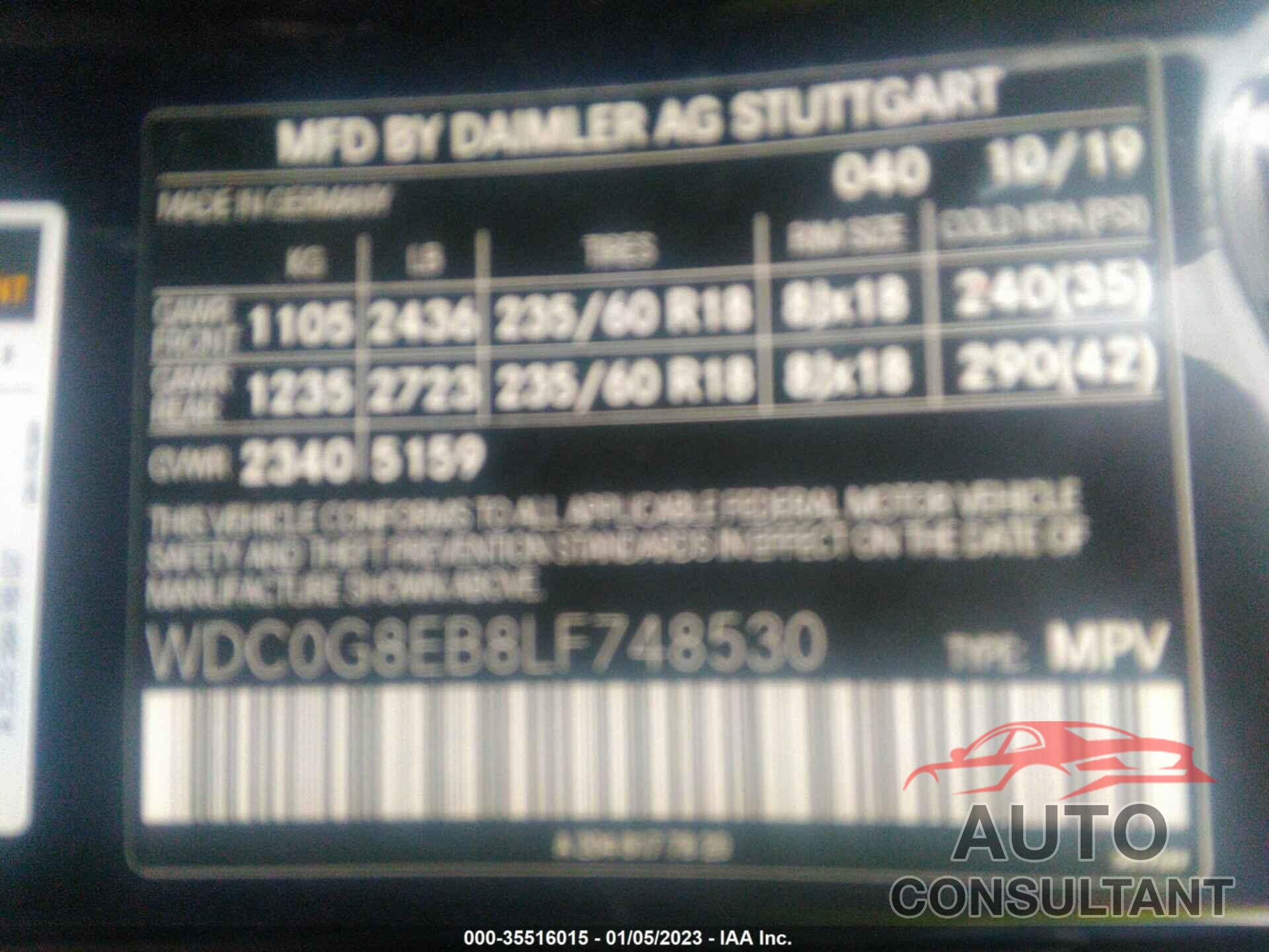 MERCEDES-BENZ GLC 2020 - WDC0G8EB8LF748530