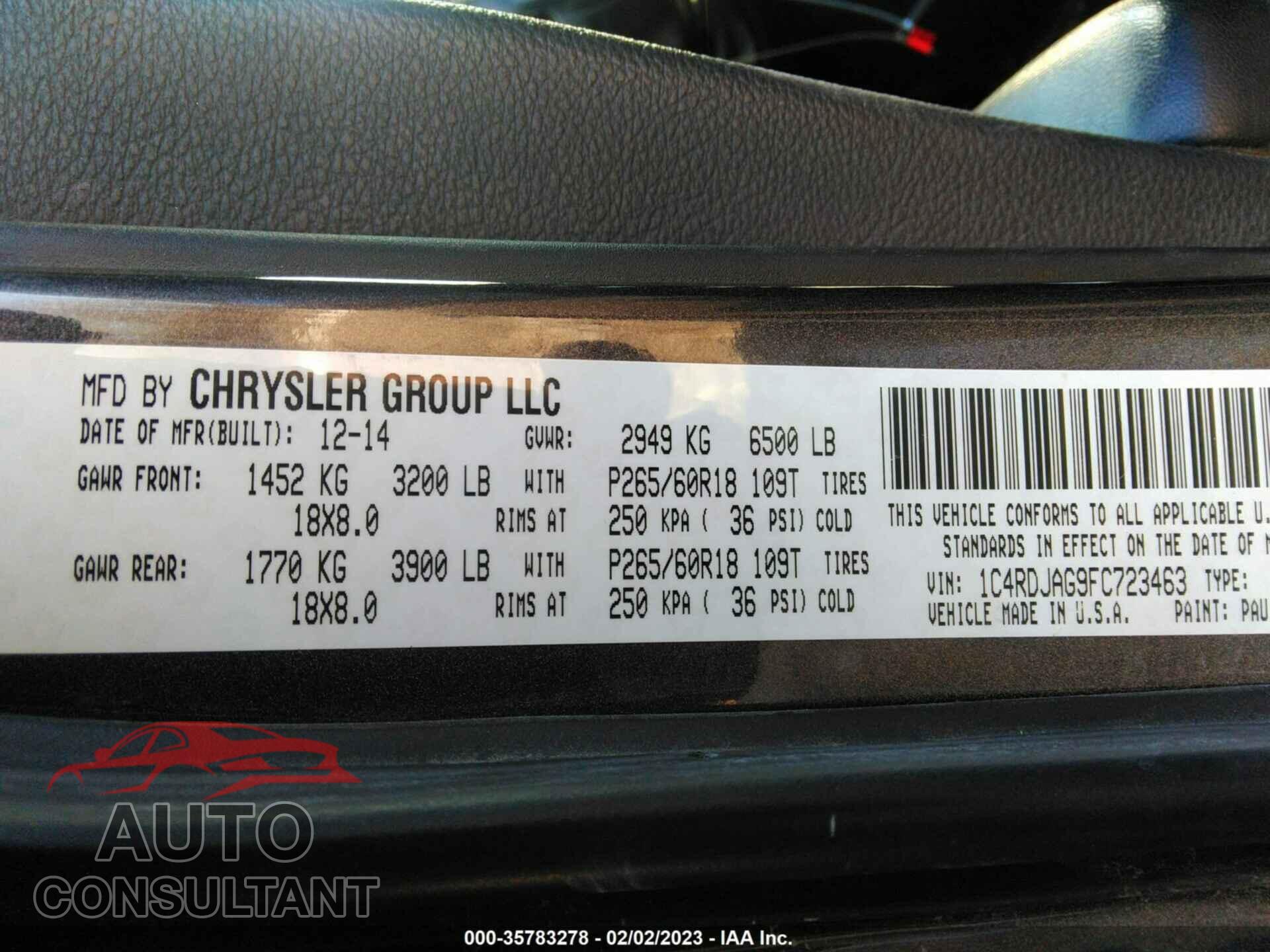 DODGE DURANGO 2015 - 1C4RDJAG9FC723463