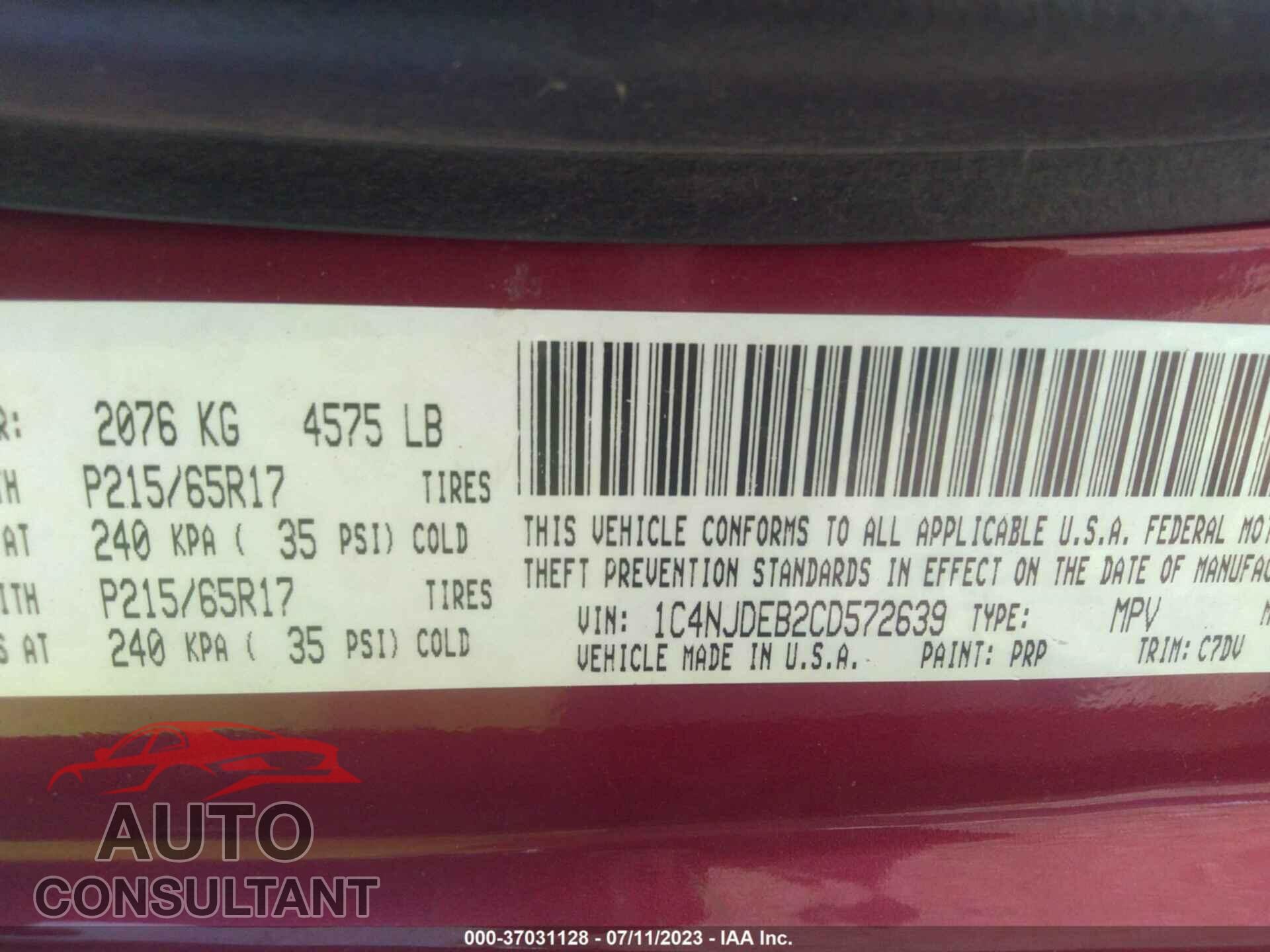 JEEP COMPASS 2012 - 1C4NJDEB2CD572639