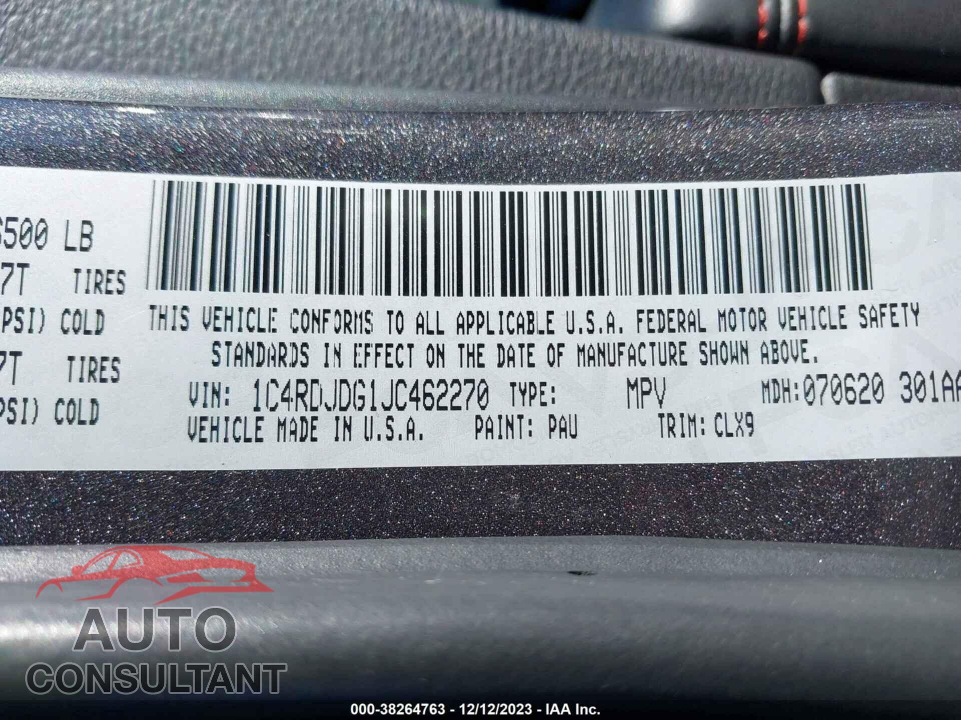DODGE DURANGO 2018 - 1C4RDJDG1JC462270