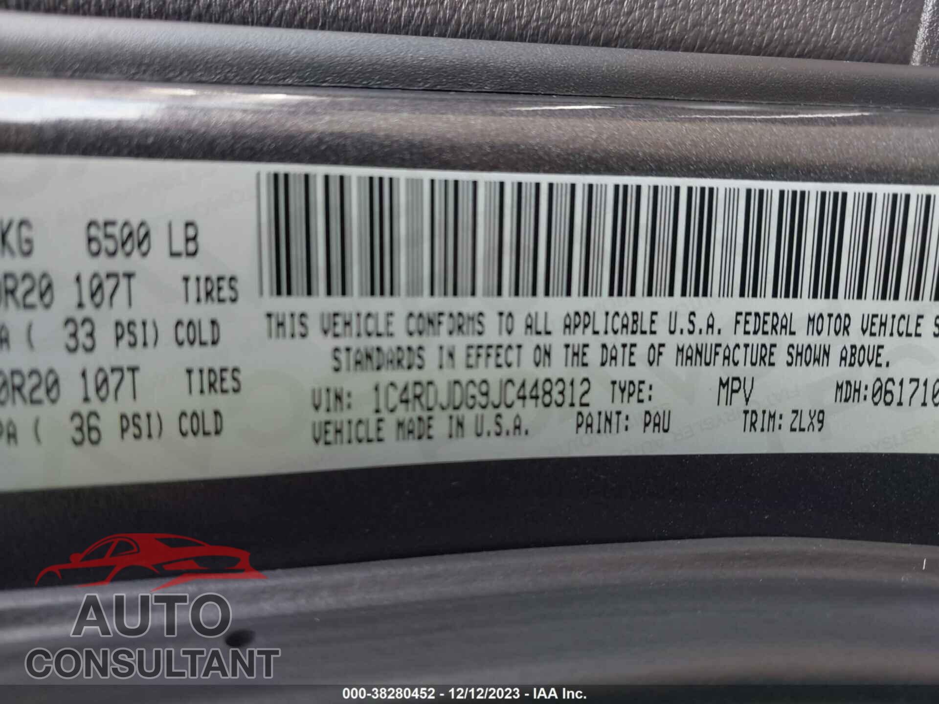 DODGE DURANGO 2018 - 1C4RDJDG9JC448312