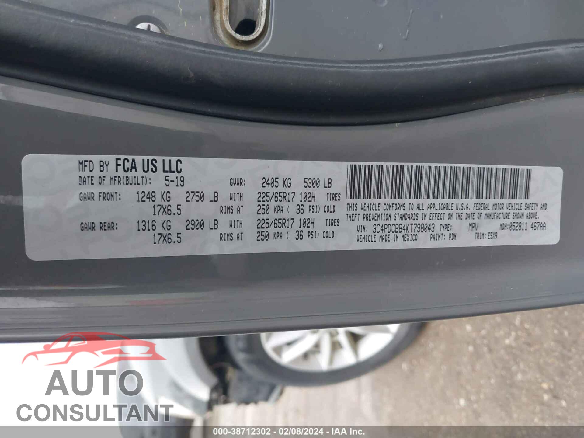 DODGE JOURNEY 2019 - 3C4PDCBB4KT798043