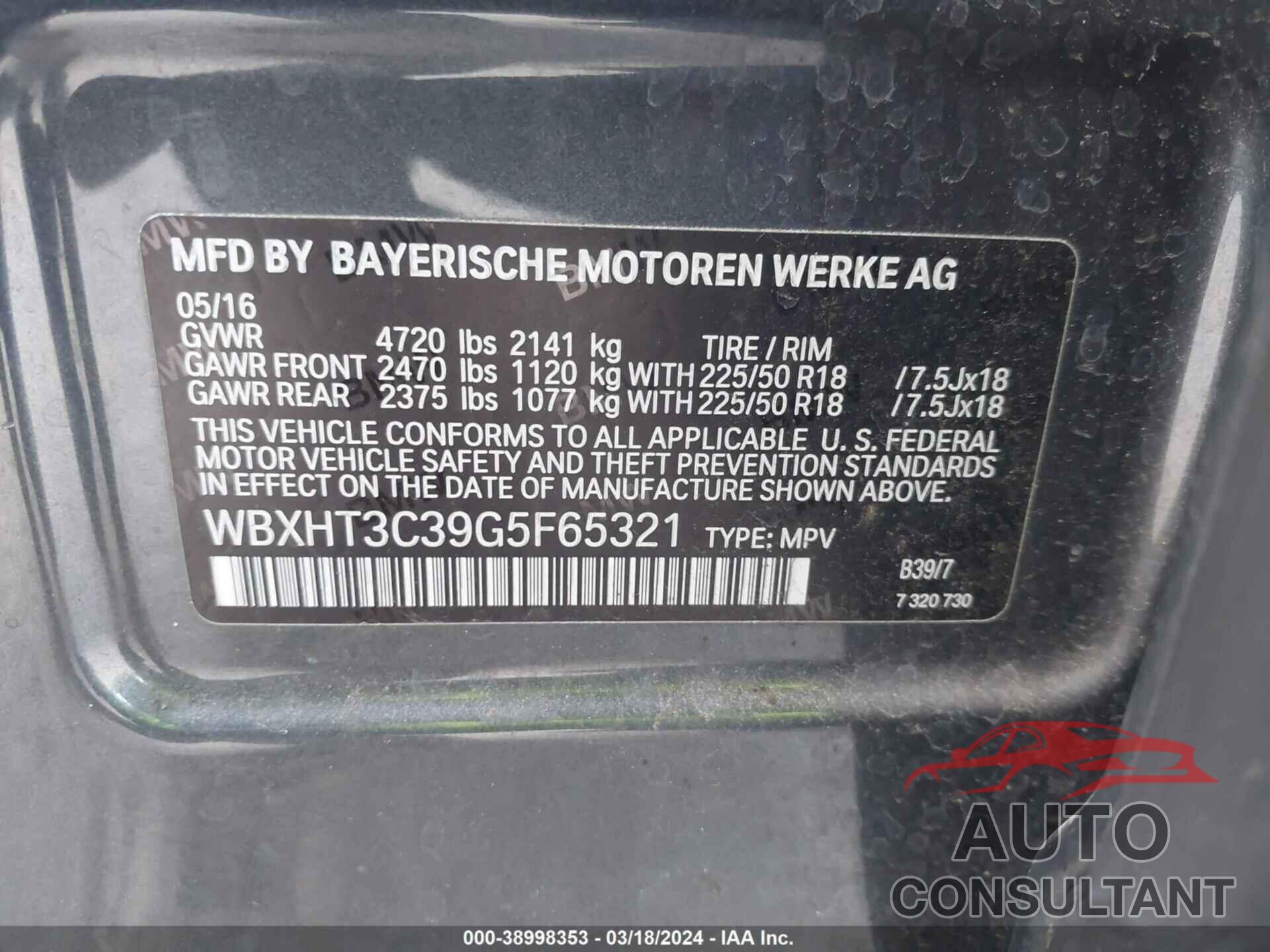 BMW X1 2016 - WBXHT3C39G5F65321