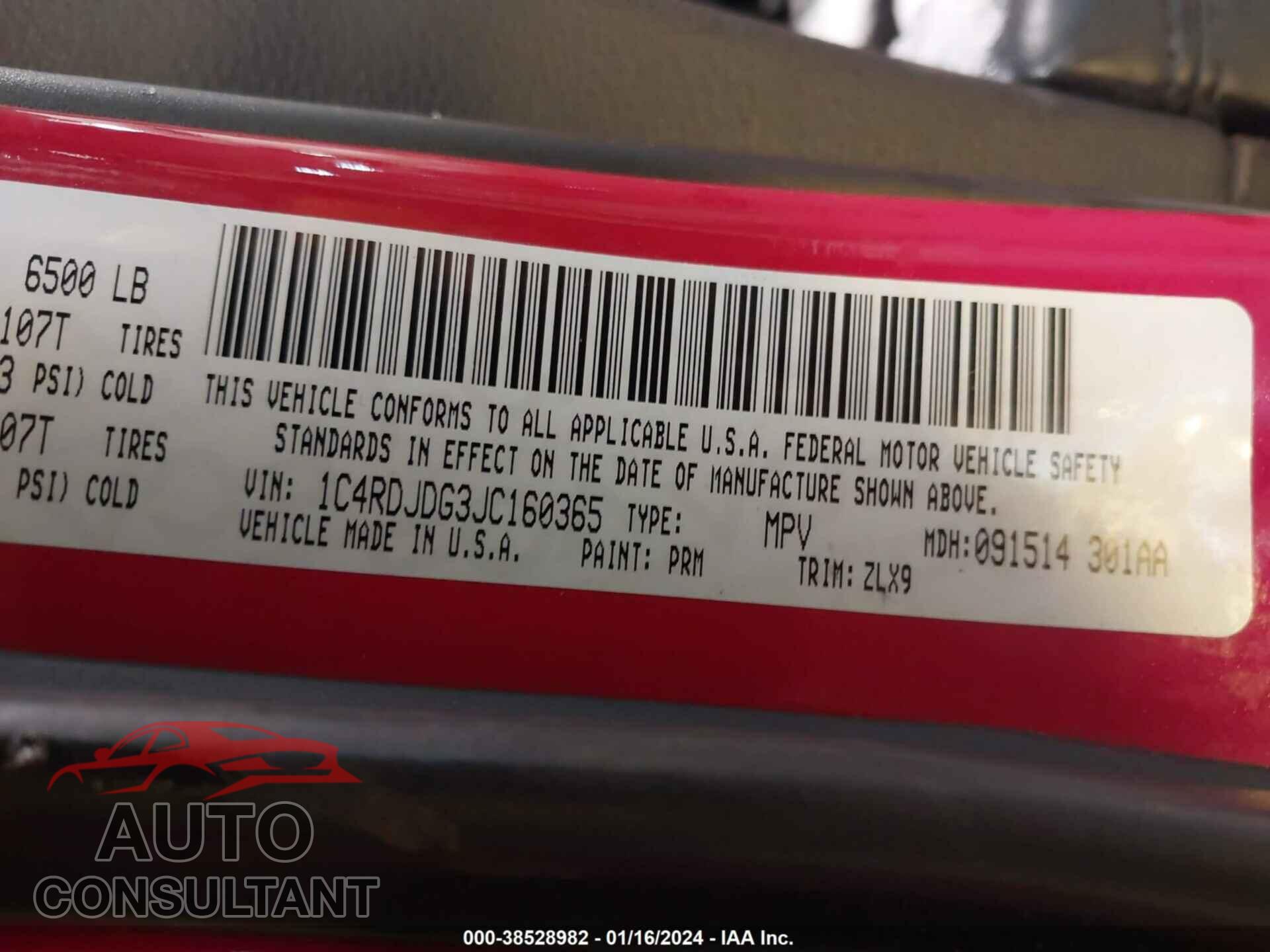 DODGE DURANGO 2018 - 1C4RDJDG3JC160365