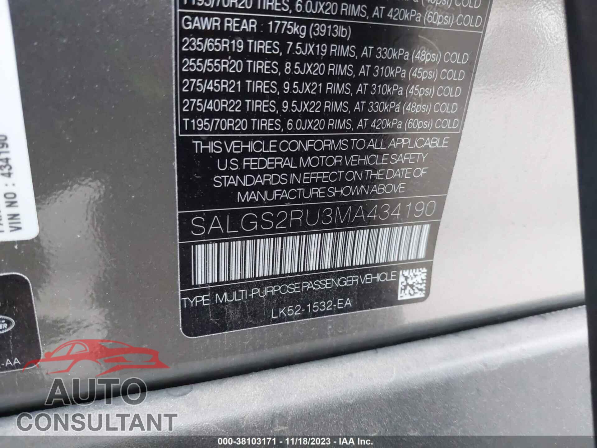 LAND ROVER RANGE ROVER 2021 - SALGS2RU3MA434190