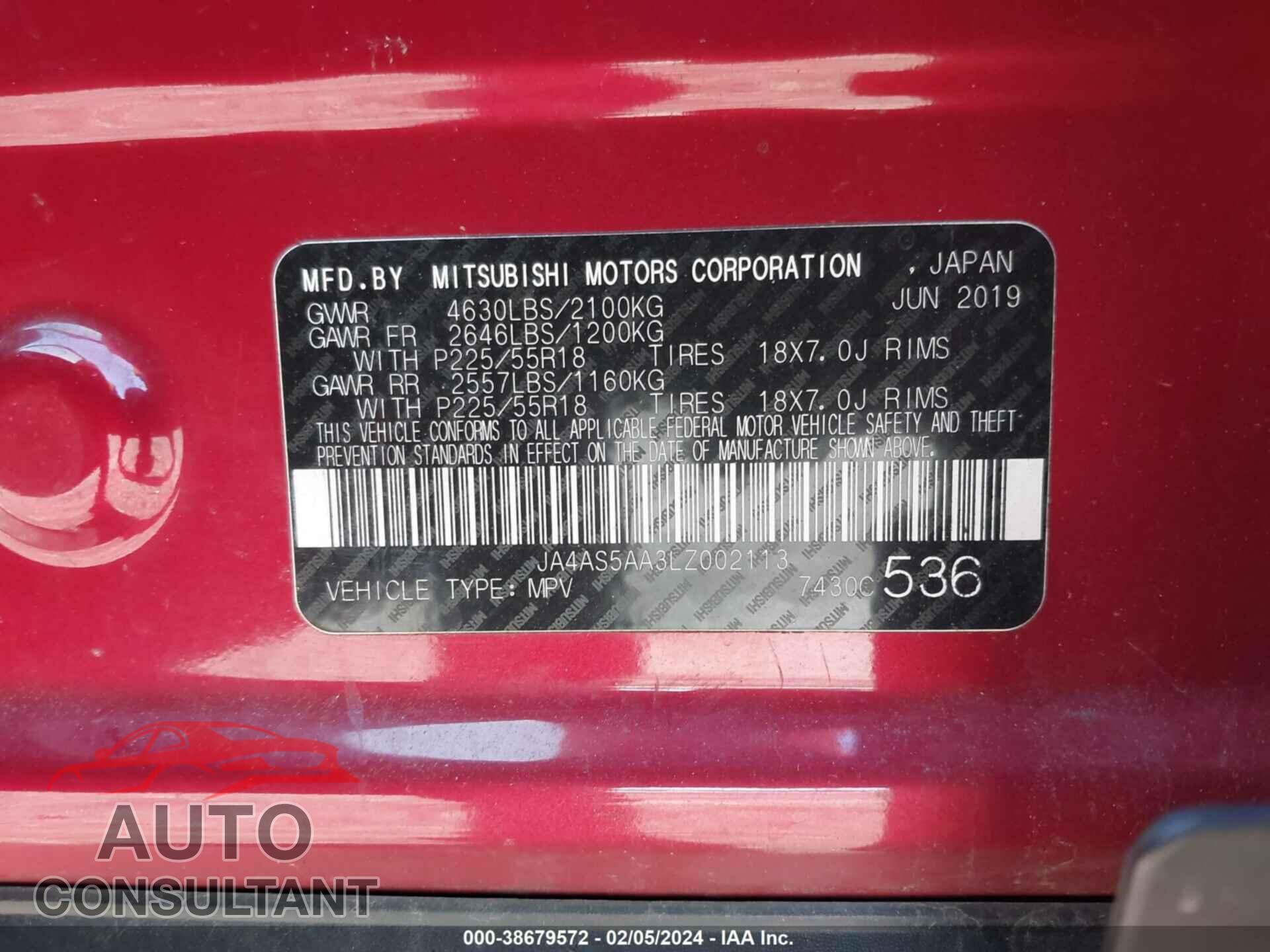MITSUBISHI ECLIPSE CROSS 2020 - JA4AS5AA3LZ002113