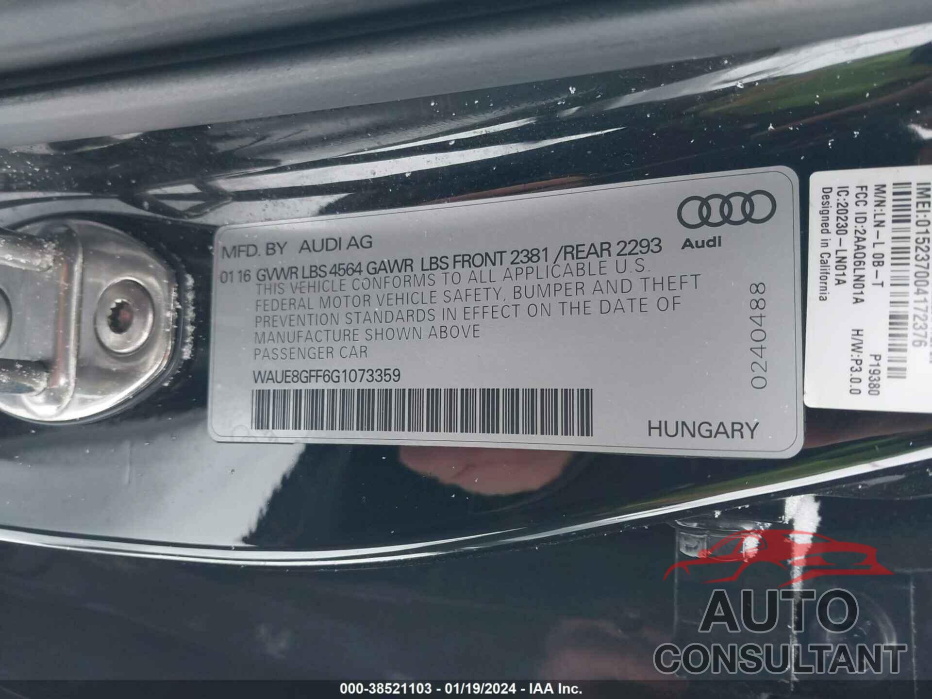 AUDI A3 2016 - WAUE8GFF6G1073359