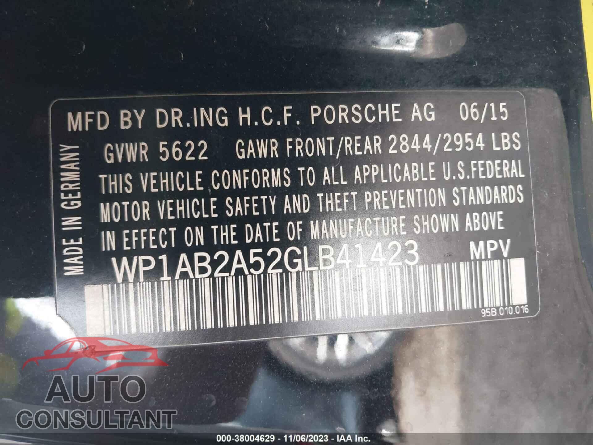 PORSCHE MACAN 2016 - WP1AB2A52GLB41423