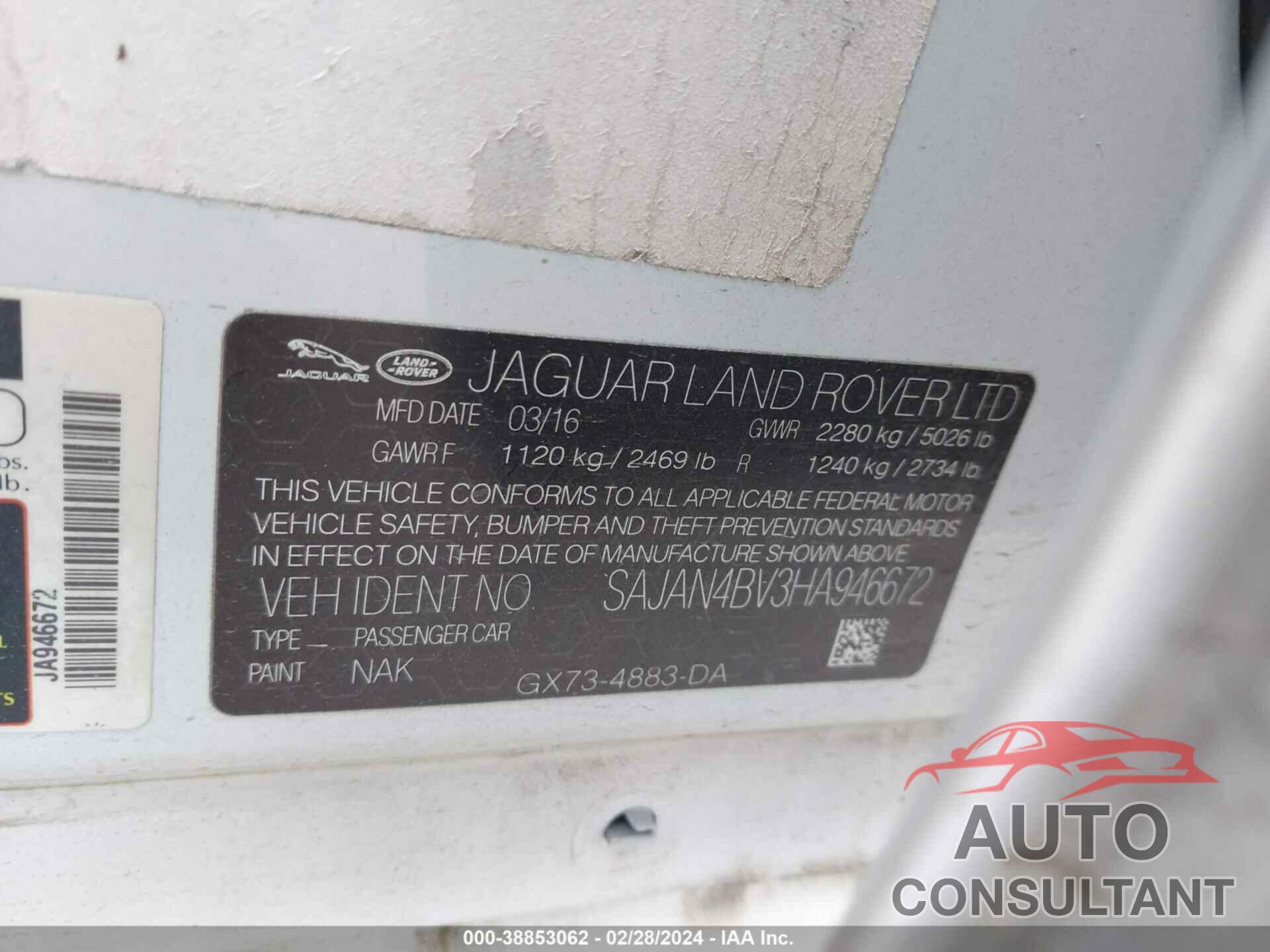 JAGUAR XE 2017 - SAJAN4BV3HA946672