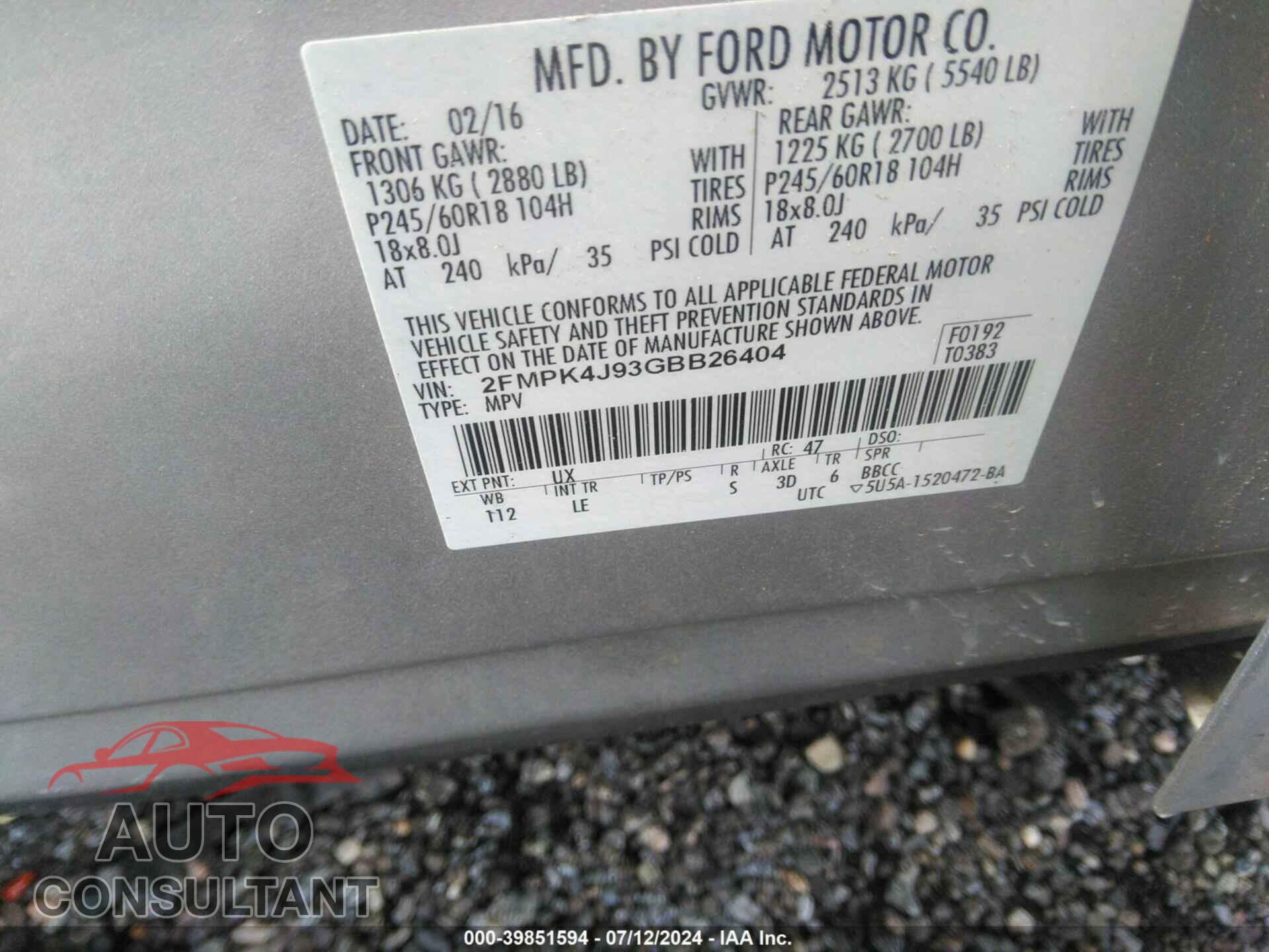 FORD EDGE 2016 - 2FMPK4J93GBB26404