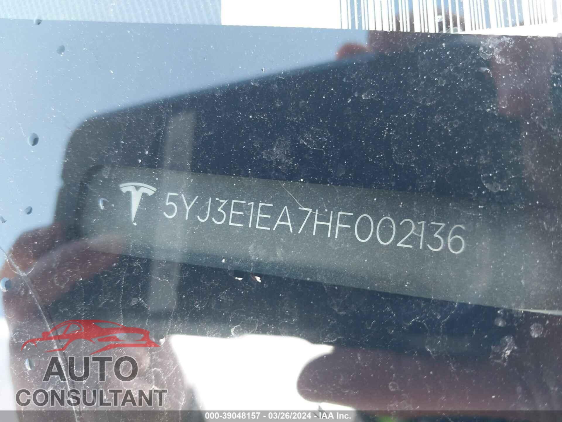 TESLA MODEL 3 2017 - 5YJ3E1EA7HF002136