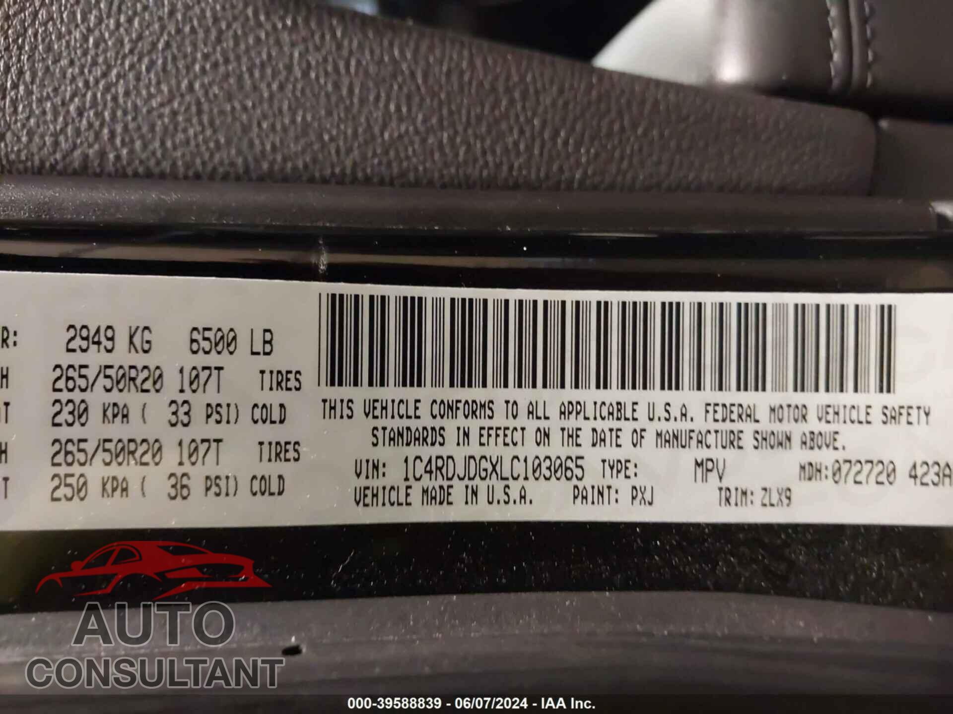 DODGE DURANGO 2020 - 1C4RDJDGXLC103065