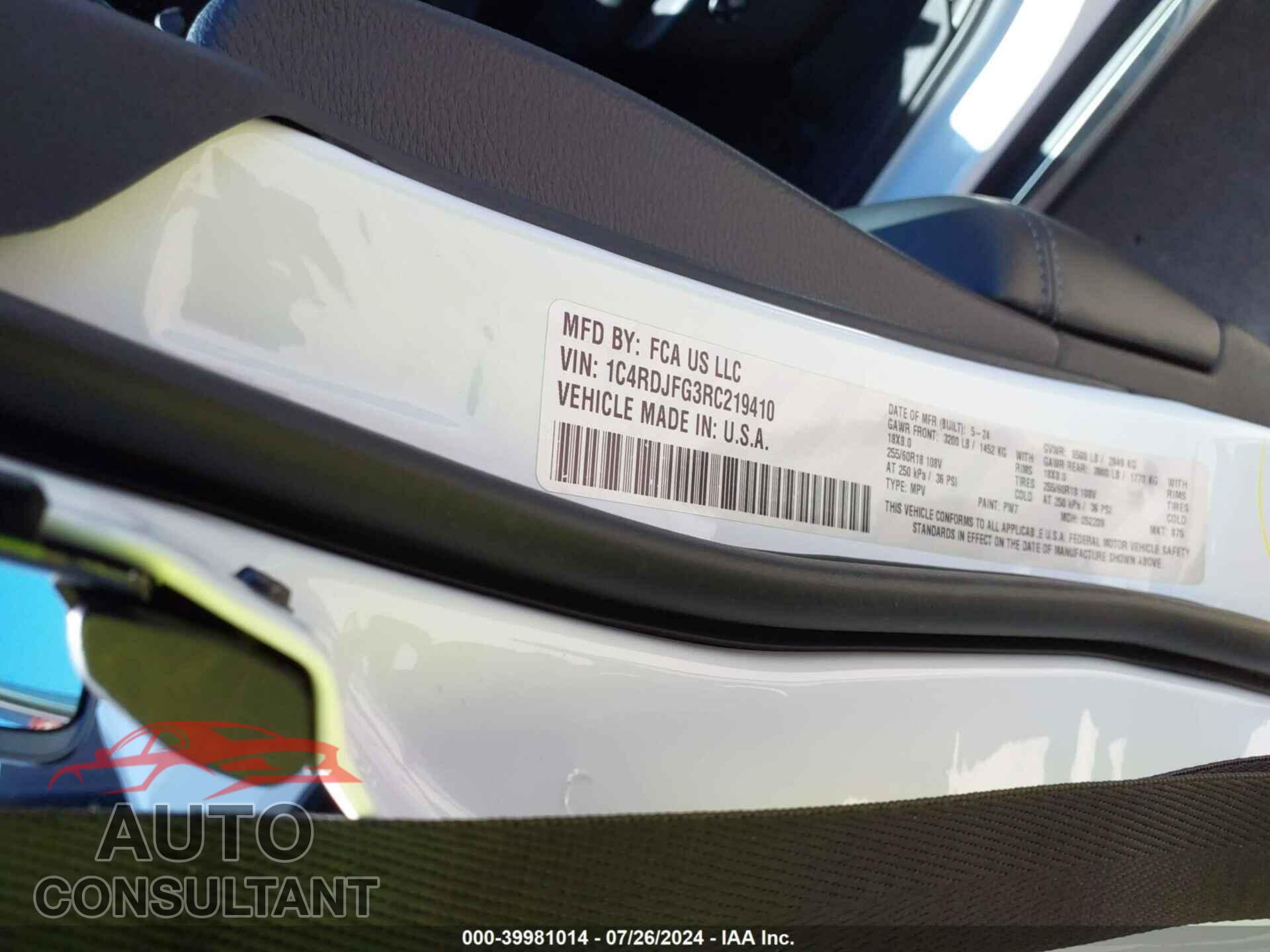 DODGE DURANGO 2024 - 1C4RDJFG3RC219410