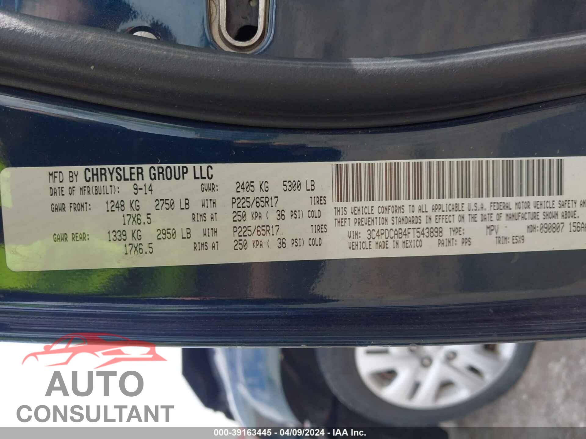DODGE JOURNEY 2015 - 3C4PDCAB4FT543898