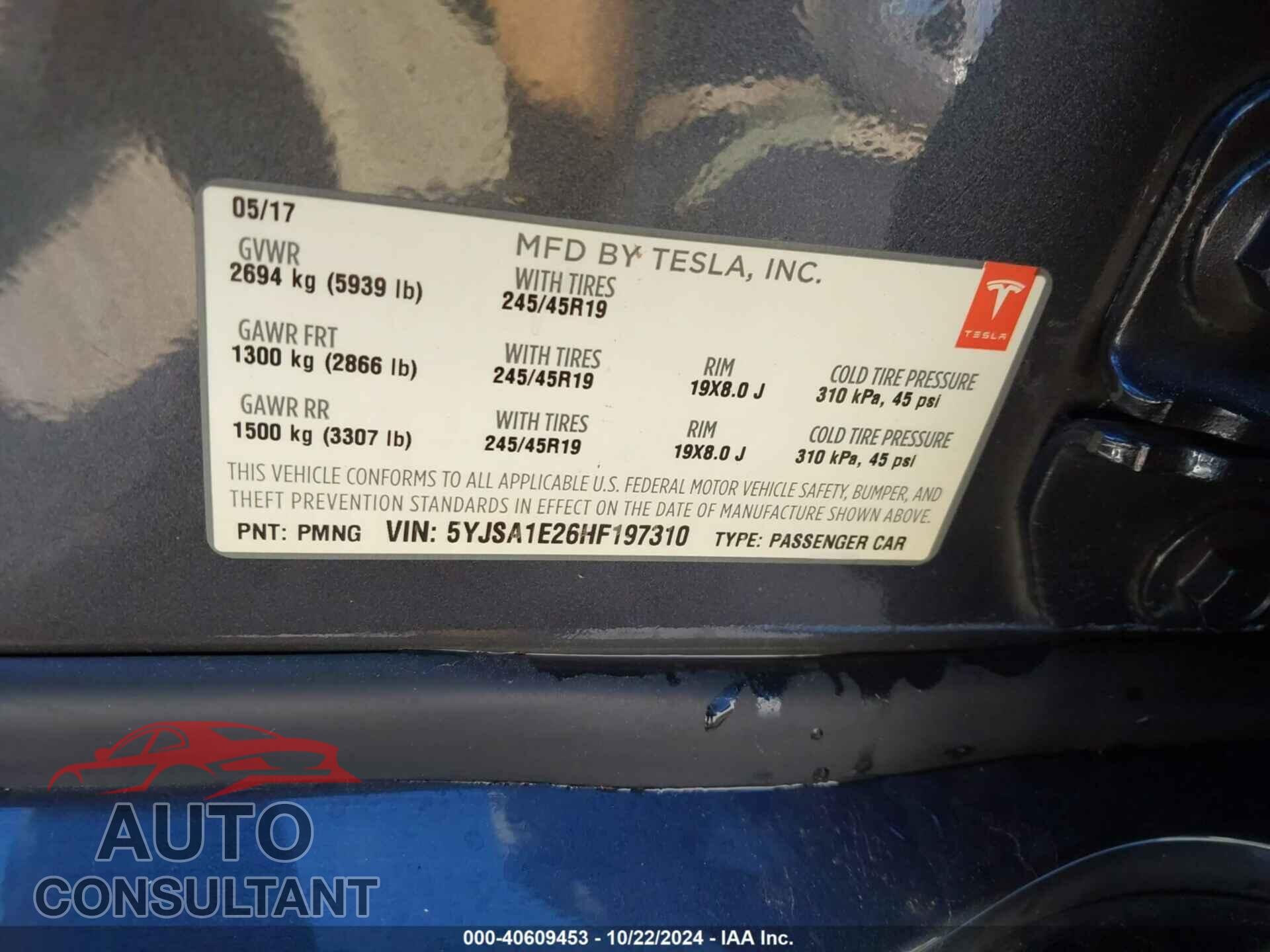 TESLA MODEL S 2017 - 5YJSA1E26HF197310
