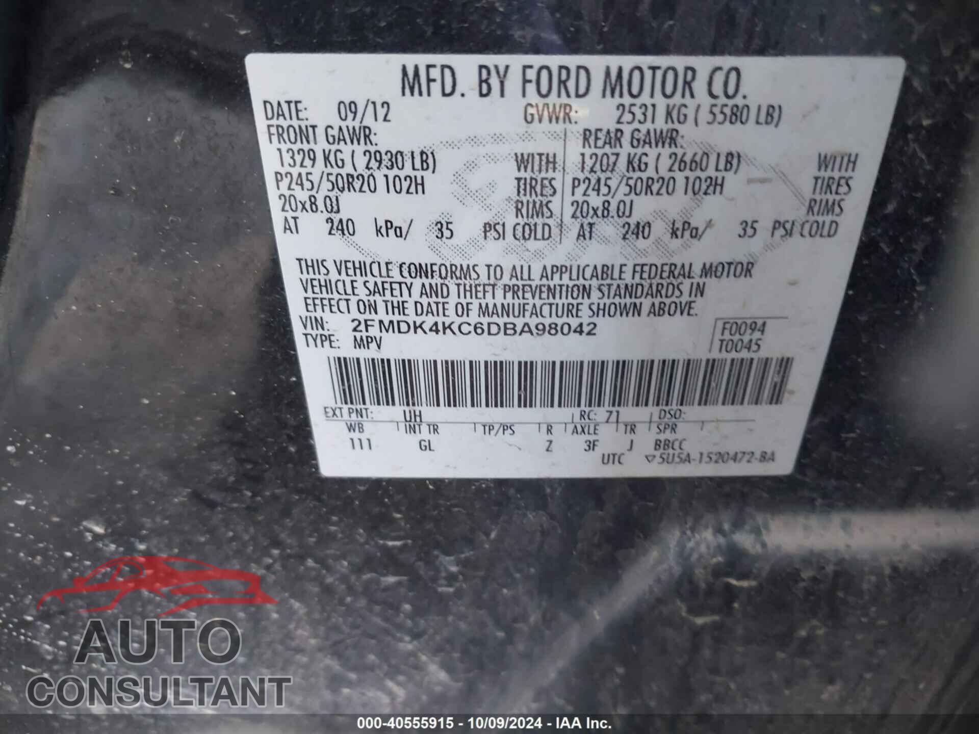 FORD EDGE 2013 - 2FMDK4KC6DBA98042